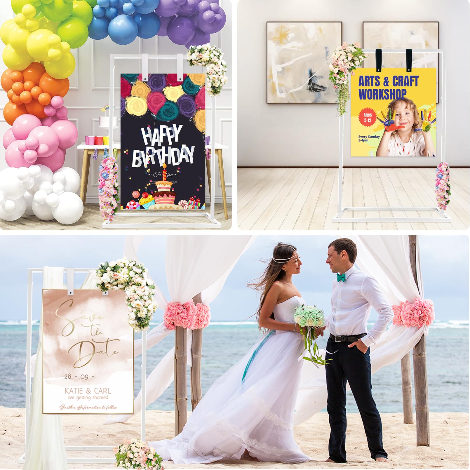 Nwvuop Support de panneau de mariage réglable en métal pour panneau de bienvenue de mariage (blanc)