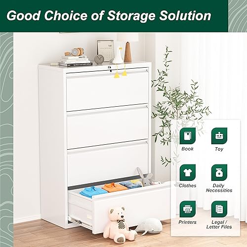 Miniatura 56 de Superday Archivador lateral de 3 cajones, archivadores blancos con cerradura, archivadores de metal con bloqueo, archivador de tres cajones
