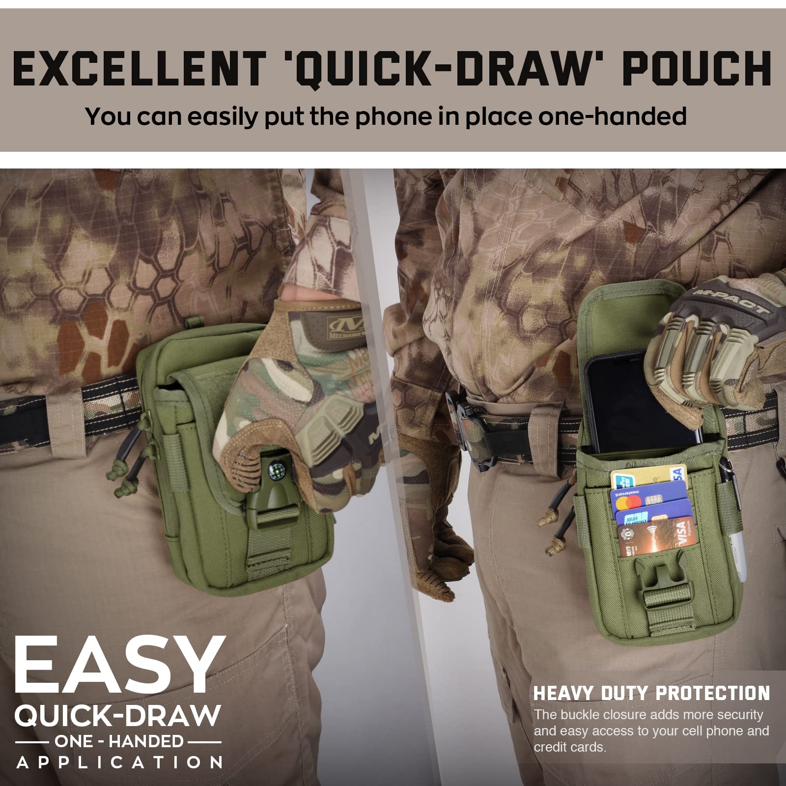 Sacoche Ceinture Militaire – Camouflage Vert Armée, Nylon, Pour Téléphone Ou Outils