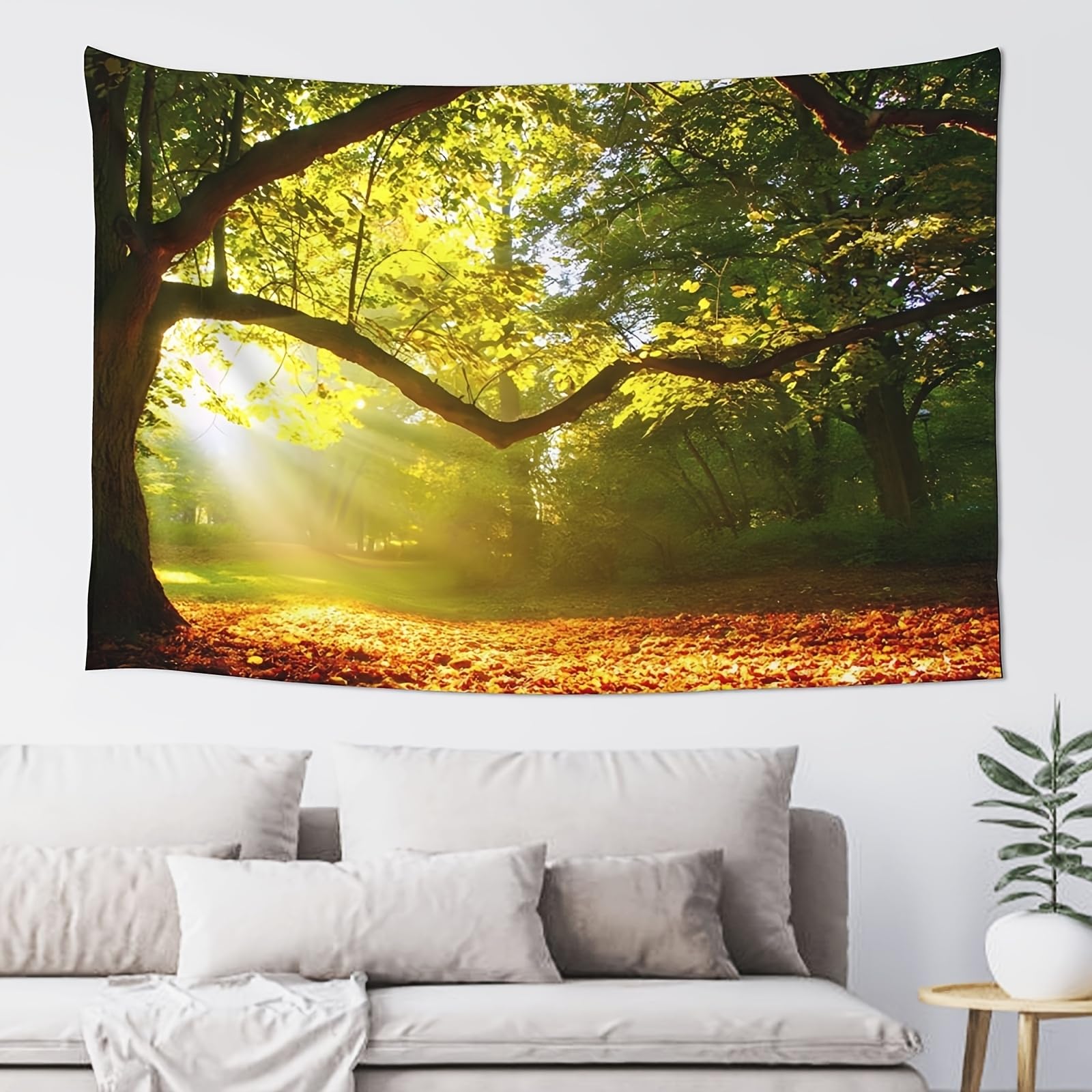 Hulnulnu Green Forest Tapestry Wall Tyndall Effect Hanging Tapestry Nature Landscape Tapestry Sunshine Through Tree Tapestries for Bedroom Living Room Dorm Decor