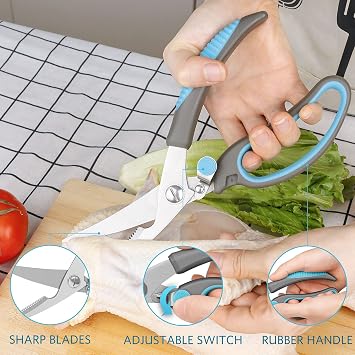 Asdirne Premium Kitchen Scissors Set, Kitchen Shears, Food-Grade Stainless Steel Blades, Ergonomic Rubber Handle, Include 1 Poultry Shears and 4 All Purpose Scissors, 9.1/9.6/8.5/6.4/5.4