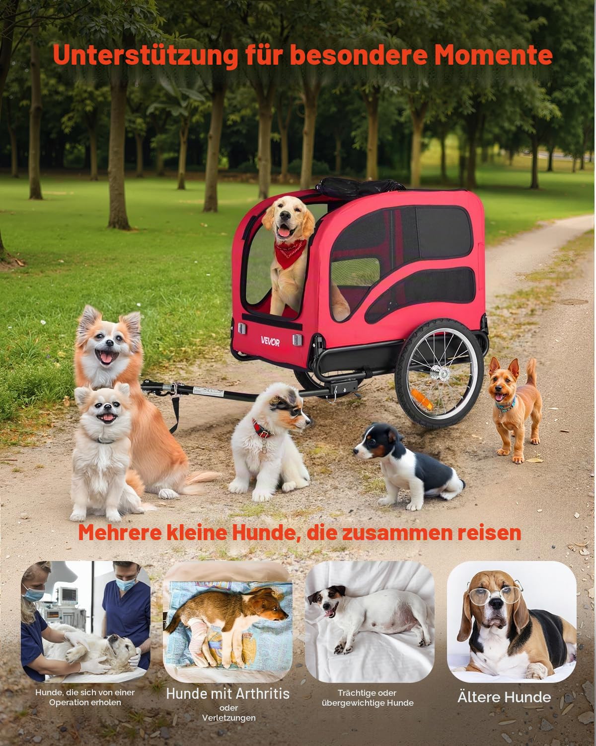 VEVOR Haustierwagen-Fahrradträger für kleine & große Hunde, klappbarer Rahmen mit Rädern