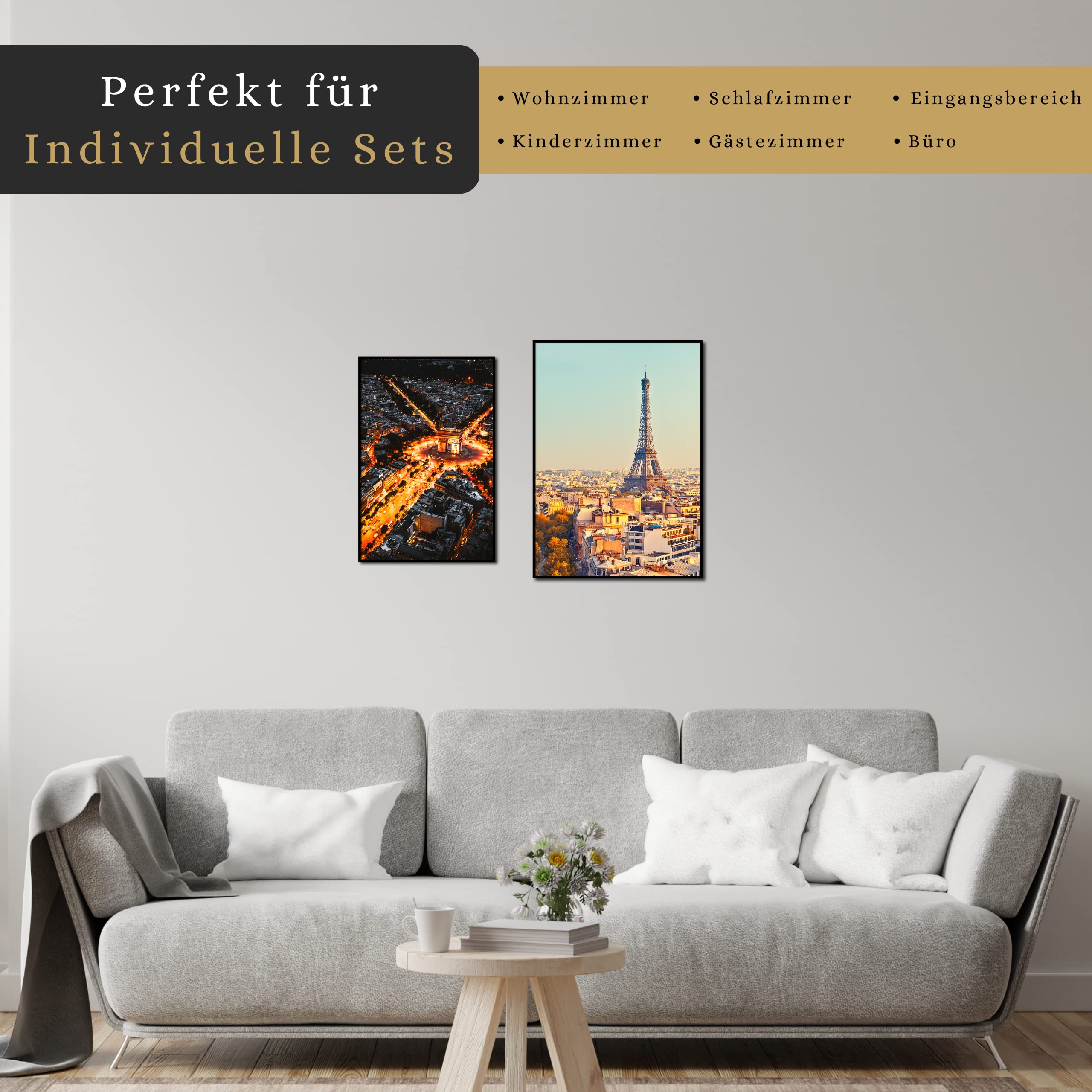 daazoo Rahmenbild Paris La Tour Eiffel | Wandbild mit Rahmen schwarz Hochformat | Bild Poster Stadt | Herbst Eiffelturm hell | Geschenkidee | Wohnzimmer Büro | schwarz weiß | 50 x 70 cm