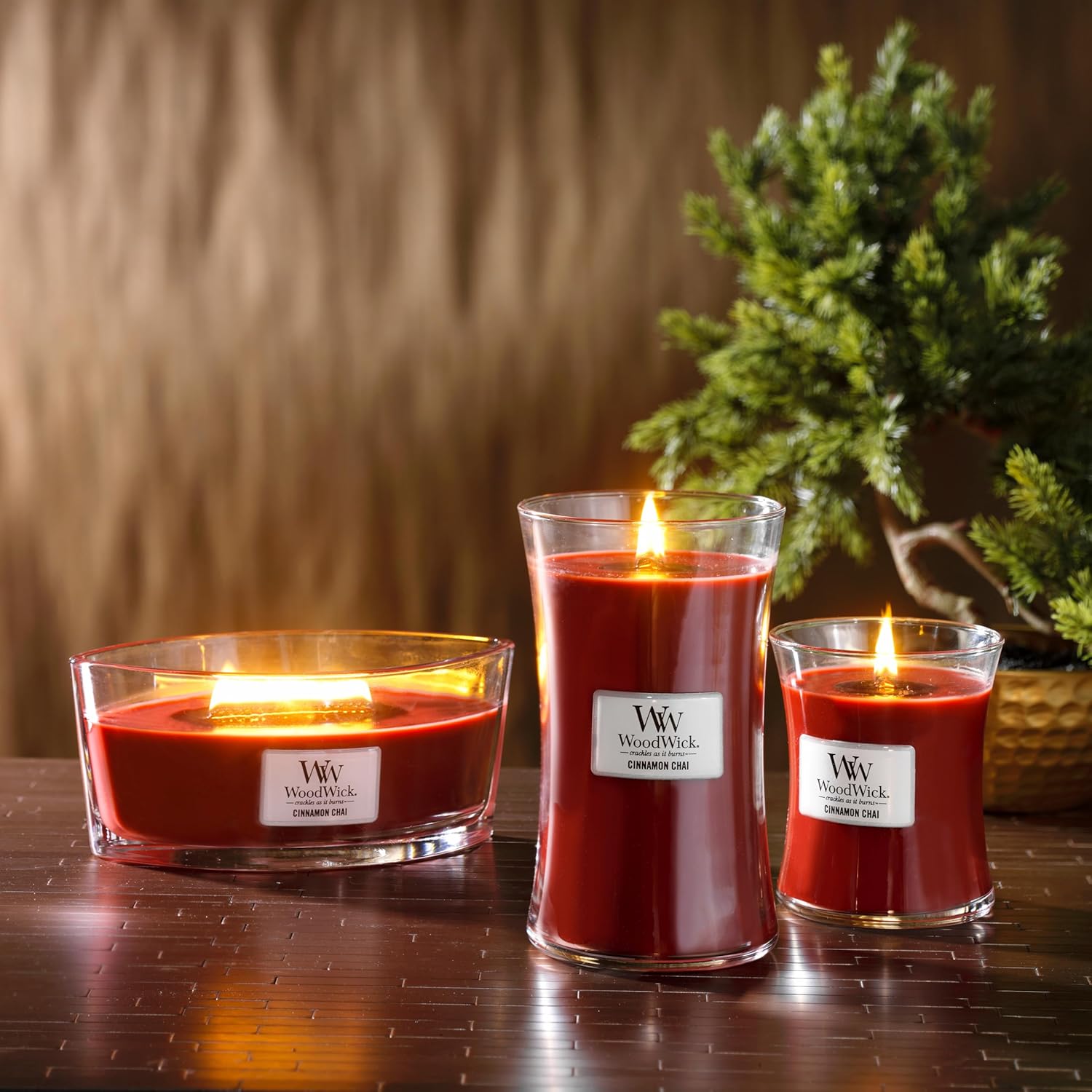 WoodWick Cinnamon Chai Holiday Candle Gifts for Women and Men, 16 oz Ellipse Candle with Crackling Wick