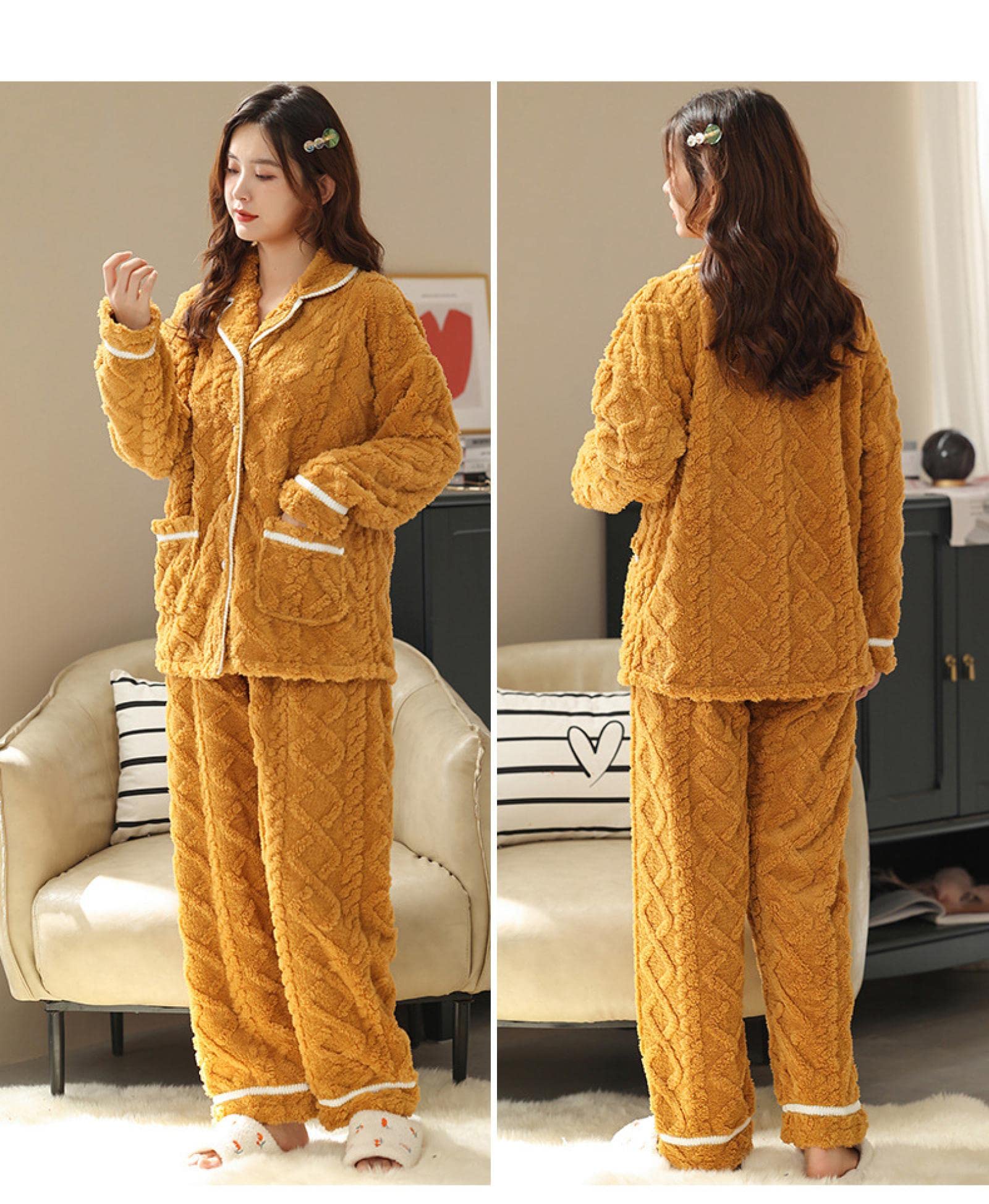 EIN Bequemer Pyjama Schlafanzug Damen Winter Damen Pyjama Warm Langarm Plus Size XXL Crimson