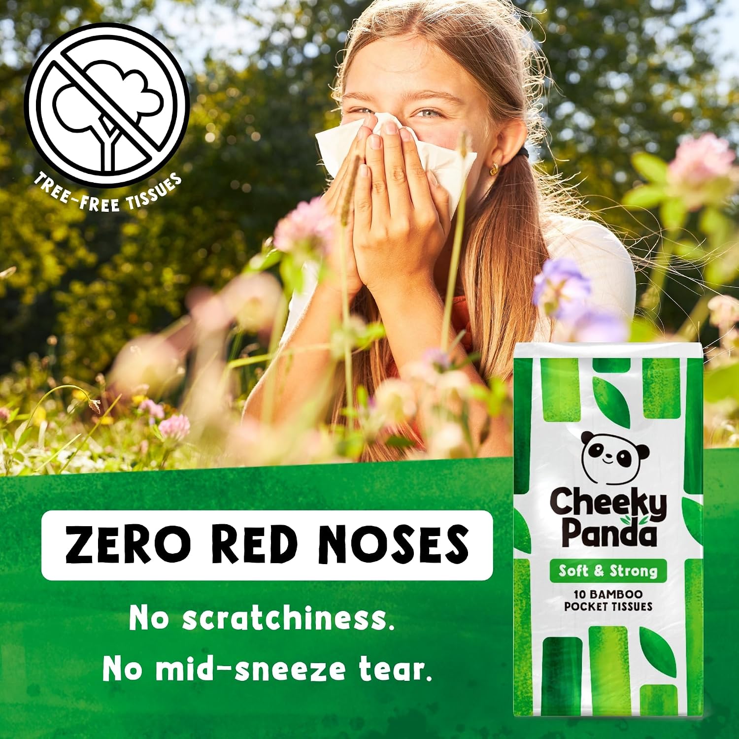 The Cheeky Panda Bamboo Pocket Tissues, 8 Pack of 10 Hypoallergenic Tissues, Ultra Soft, 3-Ply, White, Travel Size