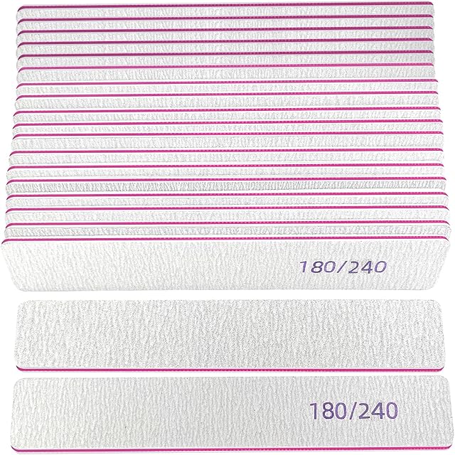 Lofuanna Square Nail File Set 180/240 Grit,Professional 20PCS Double-Sided Emery Board Manicure Tools for Nail Grooming and Styling,Nail File Buffer Set