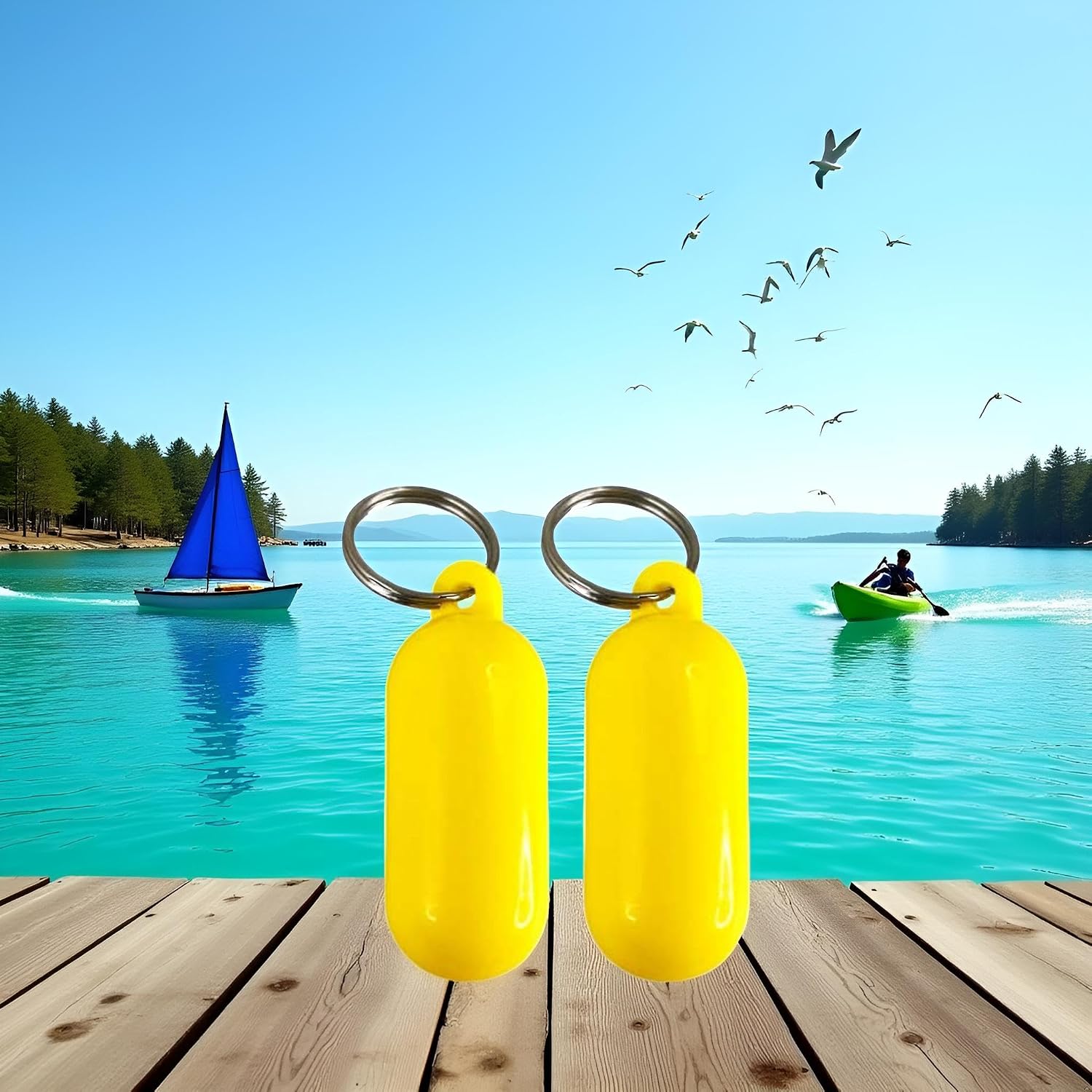 2 Pcs Yellow Floating Keychain Pills-Shape Float Key Rings for Boat Sailings Kayak Surfing Water Sports Floating Key Chain Sports Fan Key Chains Car Keychains Car Accessories, Sports Fan Key Chains