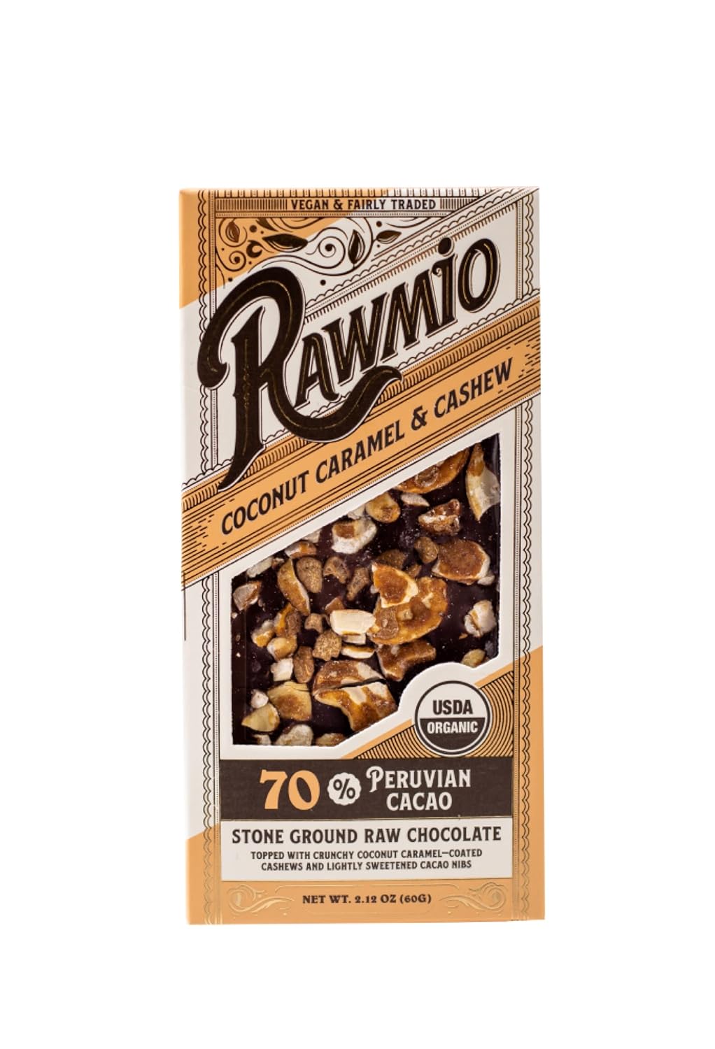 Rawmio Coconut Caramel & Crushed Cashew Bark - 2.12 oz. - Raw, Organic, Vegan, Kosher - Pack of 12