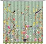 Rideau de douche côtière, Ferme Teal Daisy Fleurs florales et Papillon sur campagne Rideau de Douche en bois pour salle de bain, bleu turquoise 72X72IN