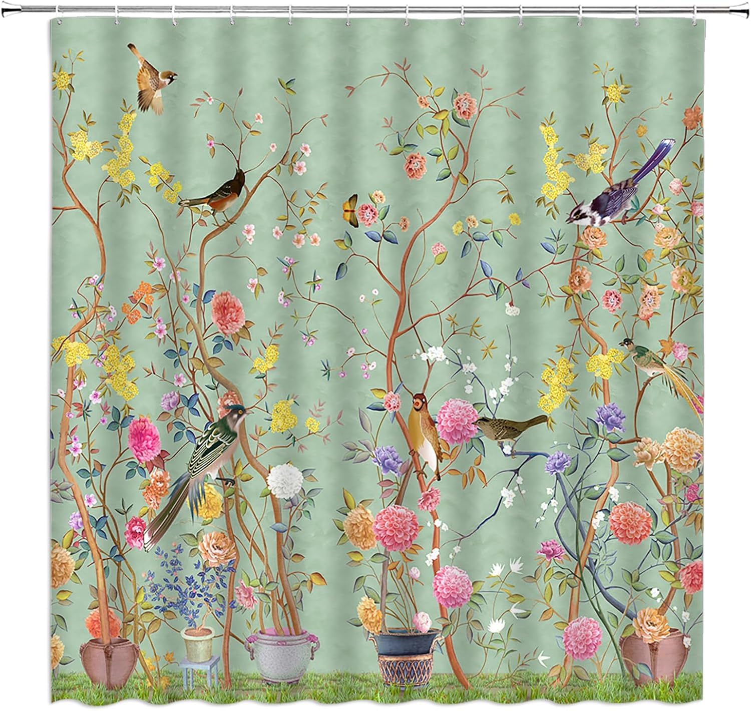 xinbai Flower Bird Shower Curtain, Washable 3D Printing Botanical Bath Curtains with Retro Flower Picture - Image 3