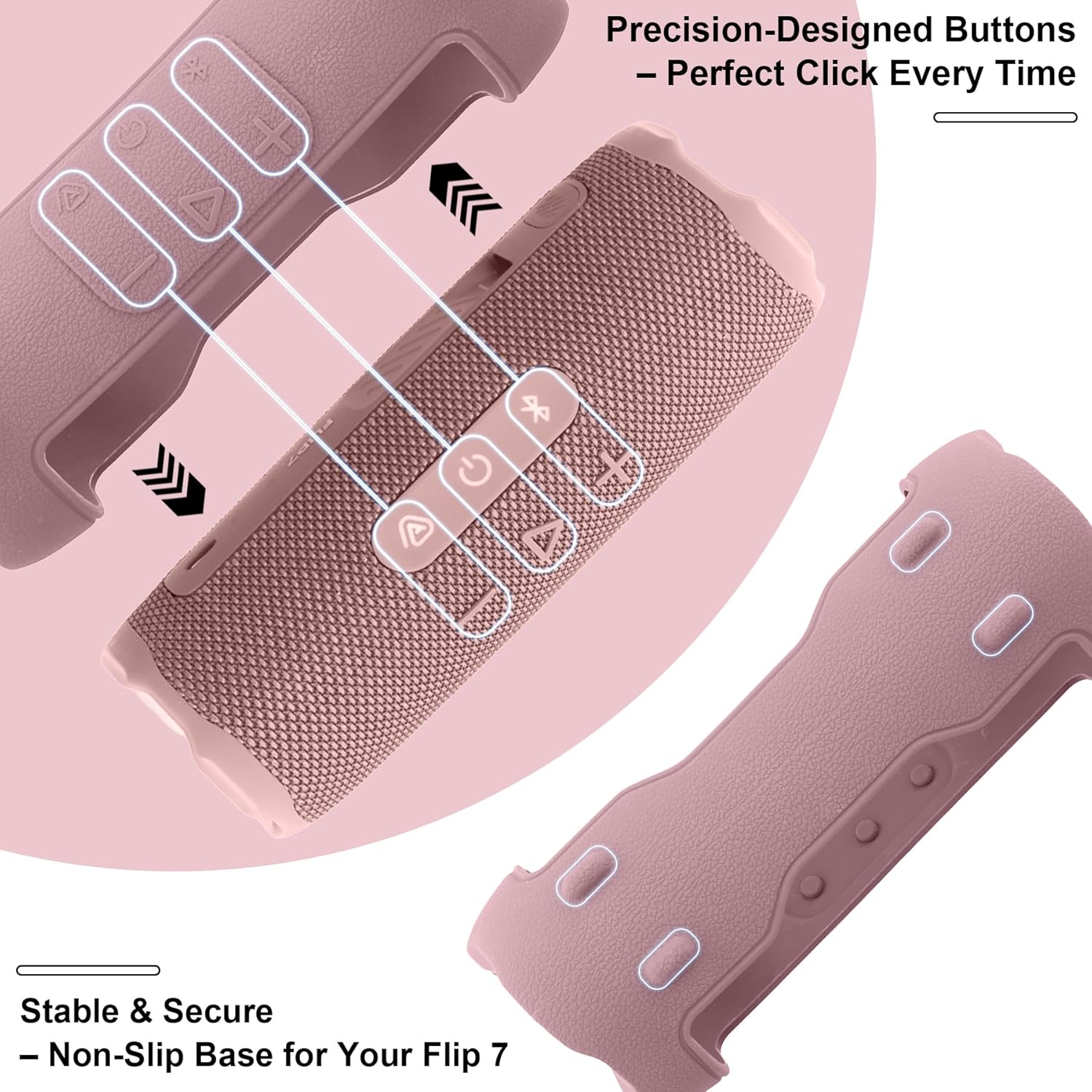 khanka for JBL Flip 7 Waterproof Portable Bluetooth Speaker Silicone Case,Soft Protective Sleeve Cover with Shoulder Strap for JBL Flip 7 Speaker (Pink) - Image 5