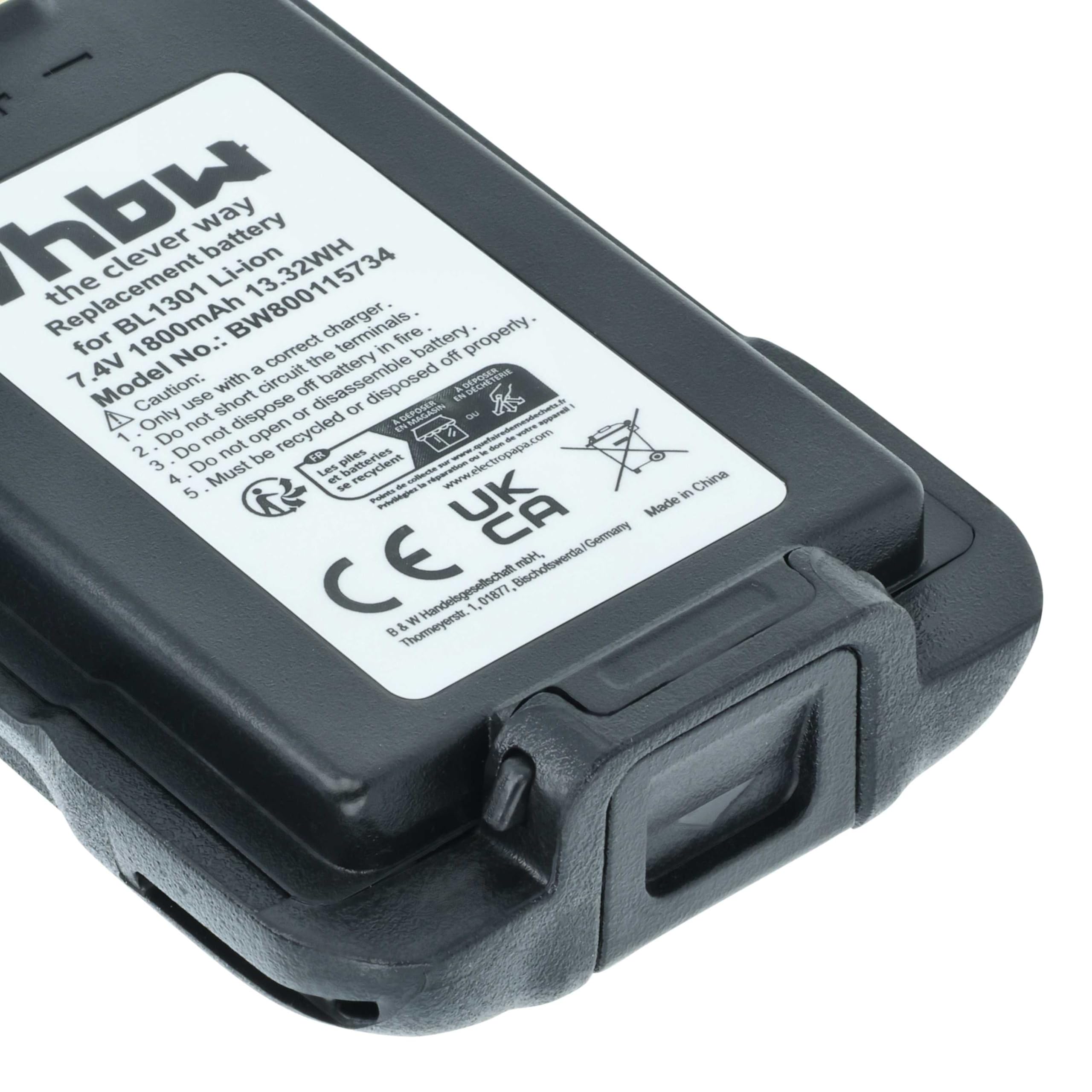 vhbw 2x zamiana baterii Hyt/Hytera BL2407, BL1301, BL1719 do radio (1800mAh, 7,4V, Li-Ion)