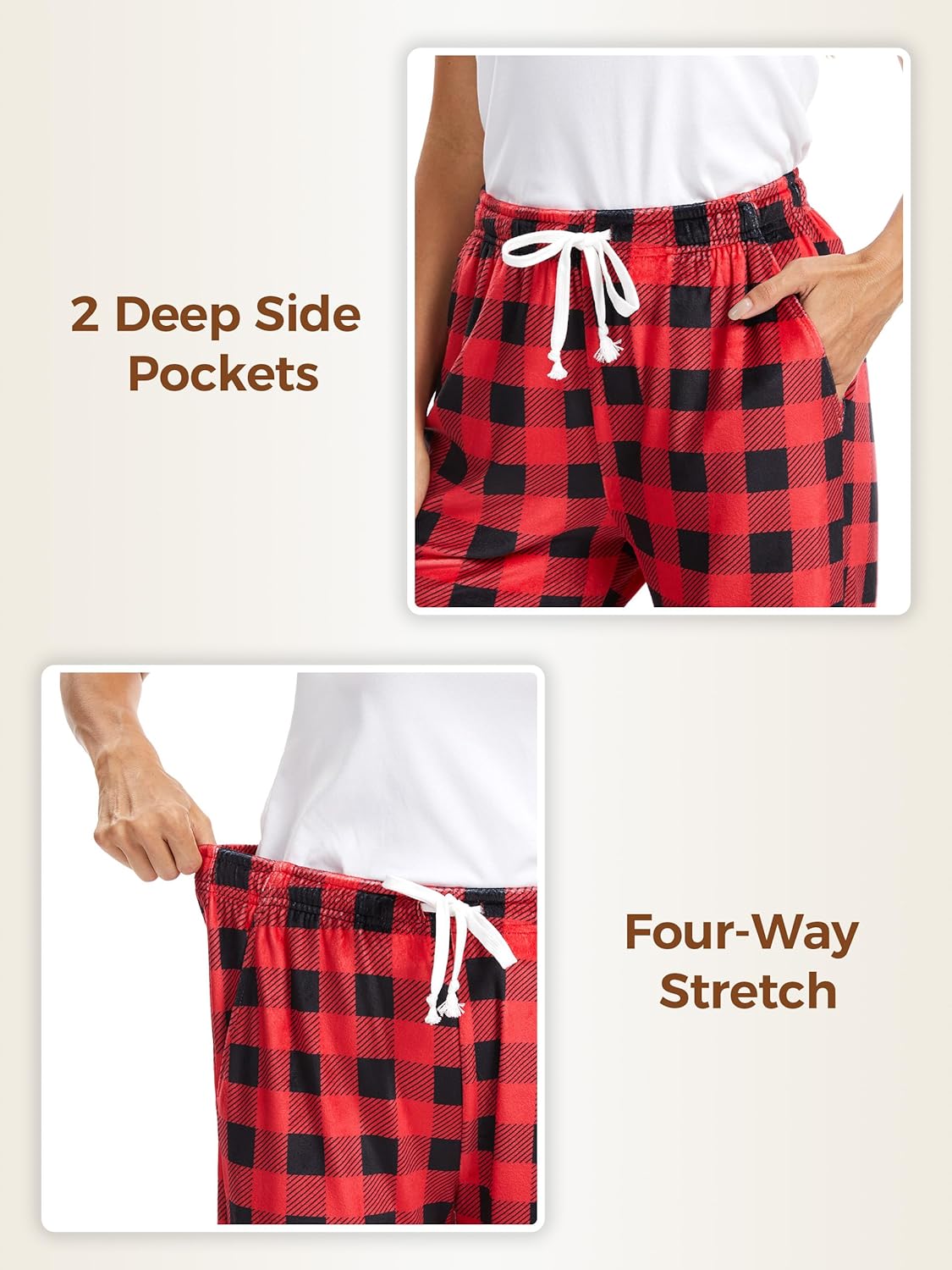 SEVEGO Tall Women's 32"/34"/36" Inseam Flannel Pajama Pants Stretch Drawstring Waist Lounge Sleep Bottoms with Pockets - Image 5