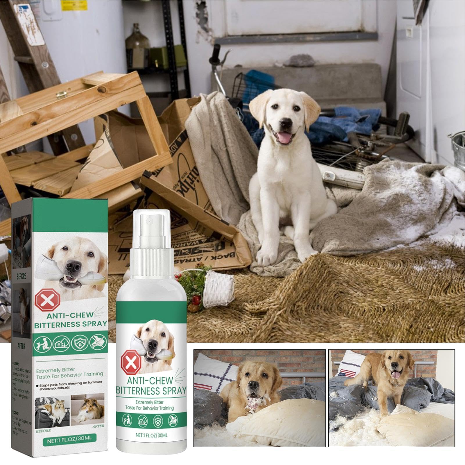 Spray anti-mastication et léchage pour chien, anti-mastication amer pour aider à l'entraînement comportemental, spray naturel et efficace pour arrêter de mâcher le léchage des meubles,