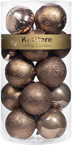 KI Store Esferas de Navidad marrón bronce, 20 piezas de 3.15 pulgadas (8 cm), adornos para árbol de Navidad, corona, guirnalda, ganchos incluidos