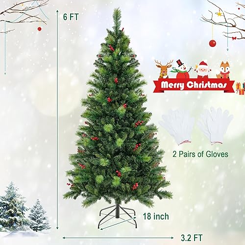 Miniatura 9 de HAPPYGRILL Árbol de Navidad artificial preiluminado de 8 pies, árbol de Navidad con 1272 puntas de rama, agujas de pino, 500 luces LED multicolor y