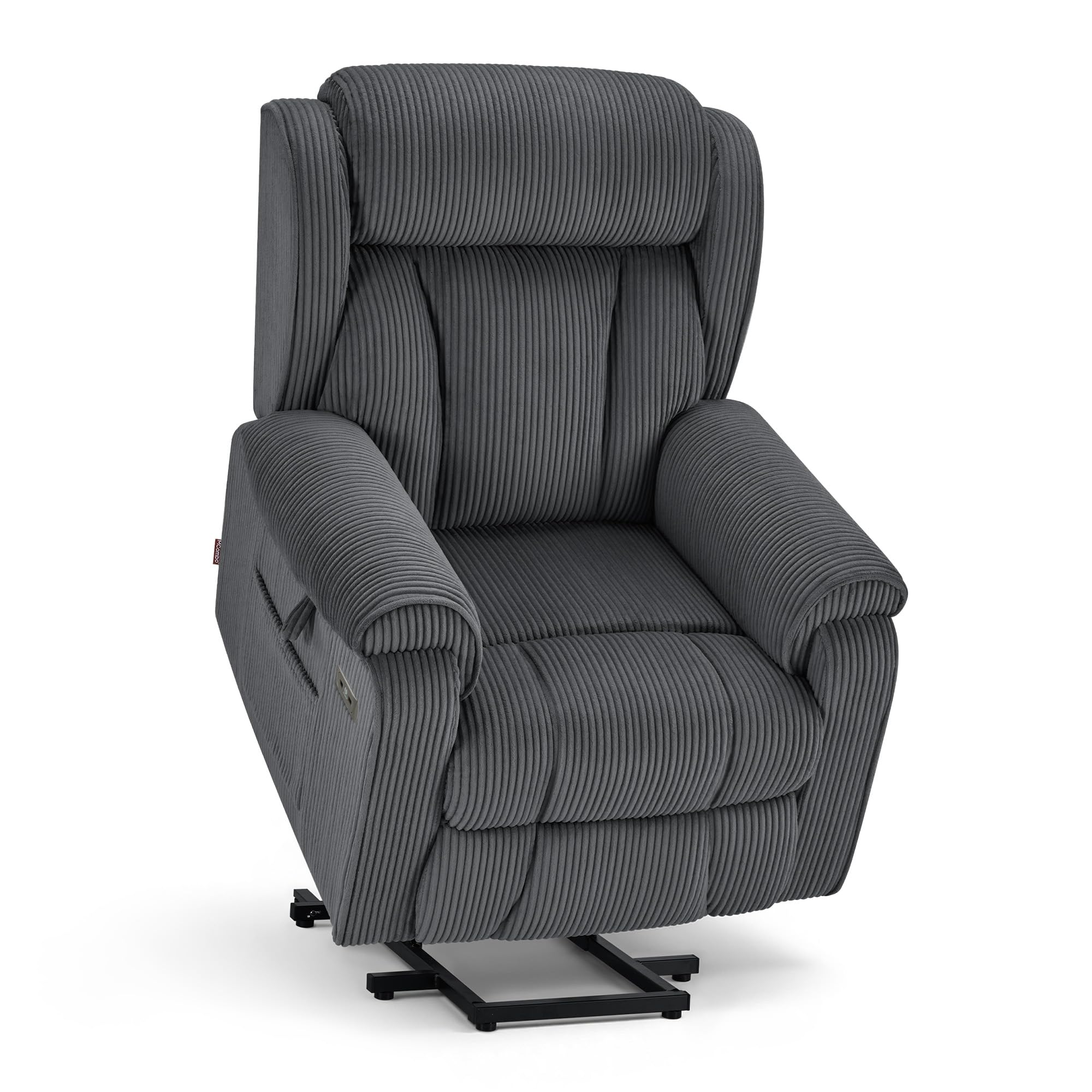 M MCombo 4-Motoren-Fernsehsessel mit Aufstehhilfe Elektrisch, Elektrische Lenden- & Kopfstütze 165°Zero-Gravity Sessel mit Aufstehhilfe, Massage & Heizung 7558 (Dunkelgrau-Stoff)