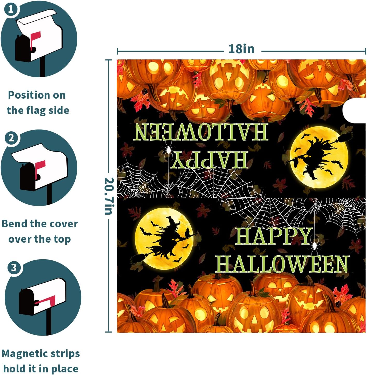 Kawani Happy Halloween Pumpkin Mailbox Covers Magnetic Black Halloween and Outdoor Mailbox Cover Standard Size 18 X 21 Pumpkin Holiday Mailbox Wrap Post Letter Box Cover Decorative for Home Garden