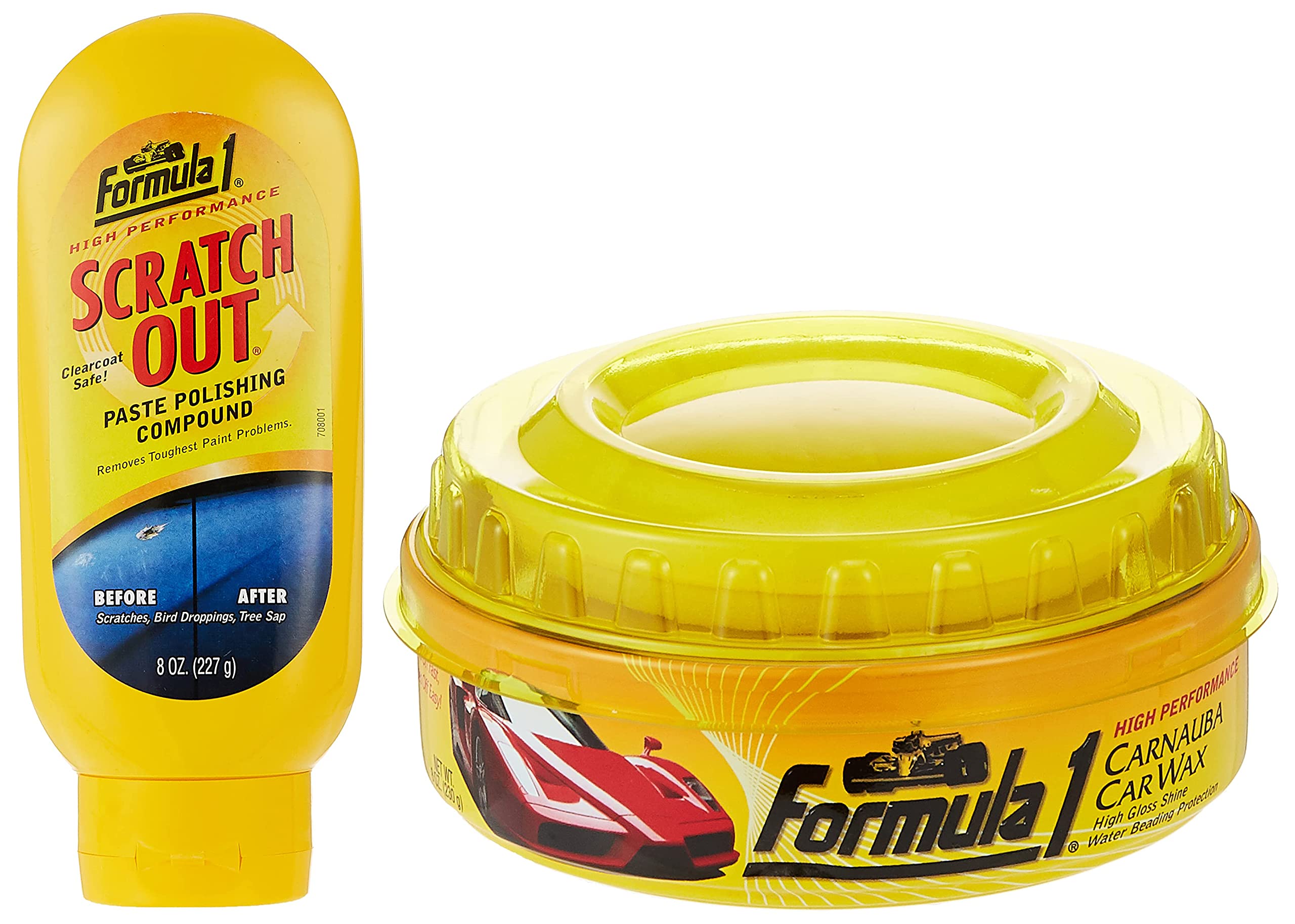 Formula 1 615026 Carnauba Paste Wax (230 g)+Formula 1 613191-E Scratch Out Heavy Duty Paste (227 g)- (Only for Minor Scratches)