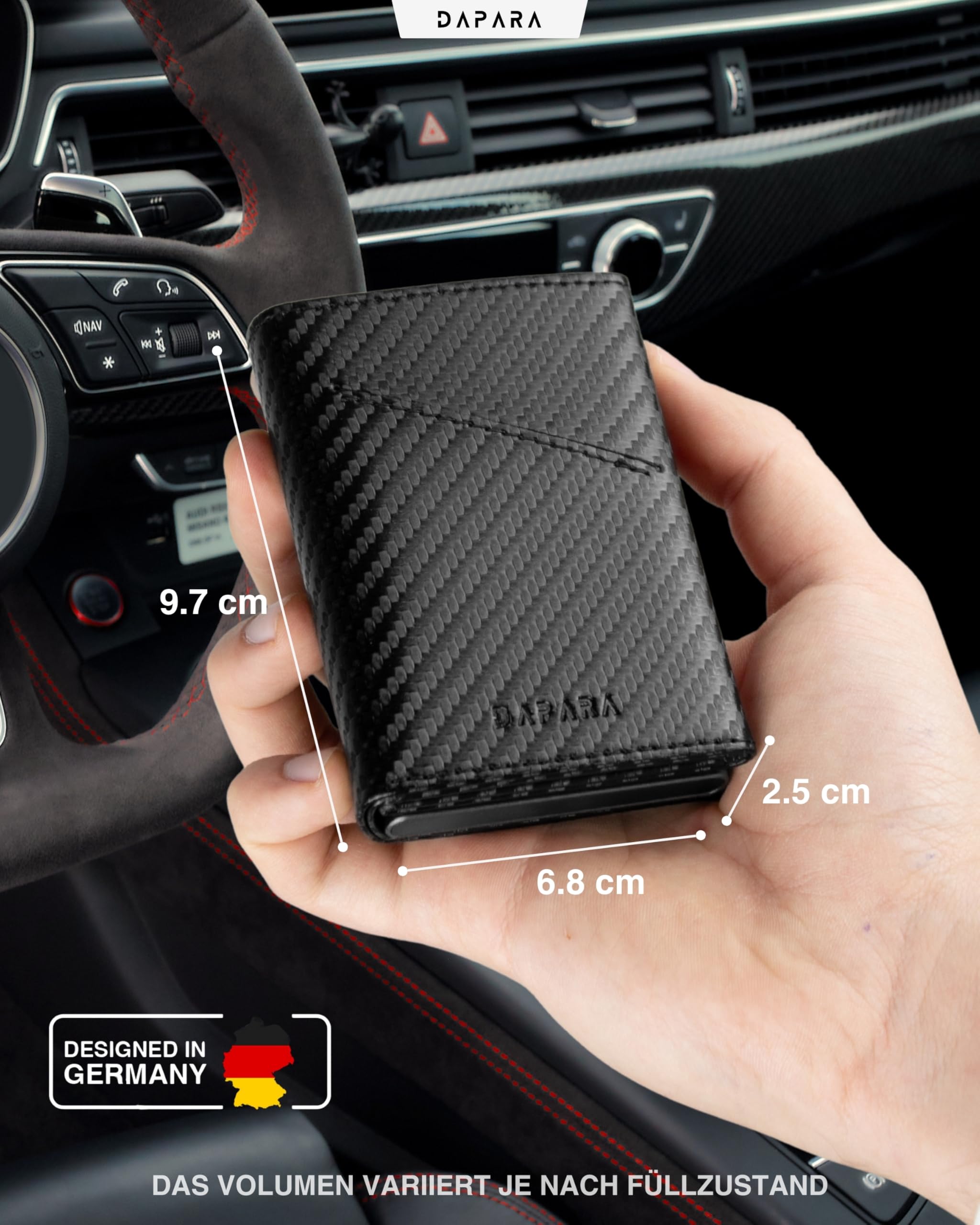 Geldbörse Herren | Slim Wallet Herren mit Münzfach & RFID-Schutz | Portmonee Männer | Kartenetui für 12 Karten | Smart Wallet for Men | Karten Geldbeutel | Portemonnaie | Carbon Red