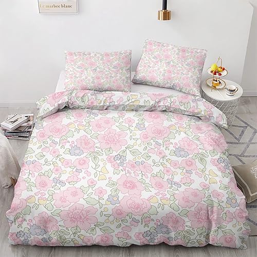 YIKODA Queen Duvet Cover Set Botanical - Soft Microfiber Flower Leaf Bedding Duvet Covers Queen Size 3 Pieces with Zipper and Ties - 1 Comforter