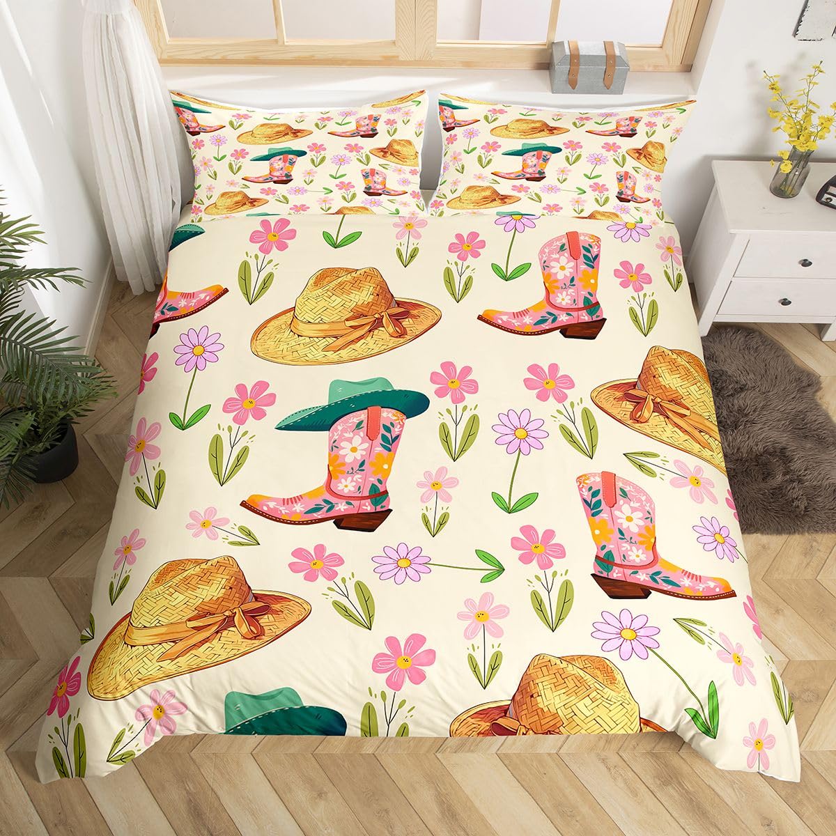 Homewish Western Cowboy poszewka na kołdrę super king kwiatowy zestaw pościeli retro dom wiejski poszewka na kołdrę kowbojskie buty zachodni kapelusz zestawy łóżek