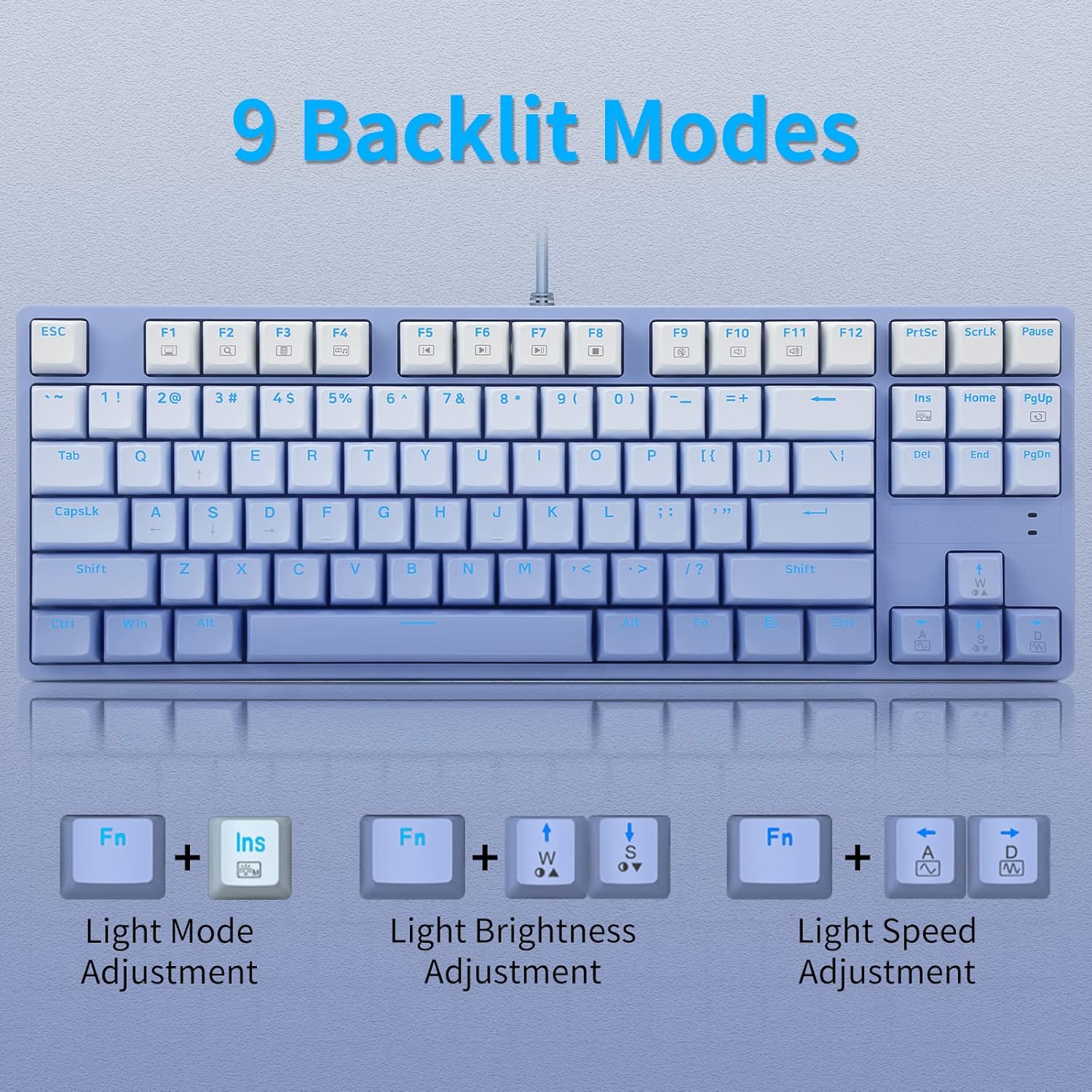 HUO JI E-YOOSO Mechanical Gaming Keyboard with Gradient Blue PBT Keycaps Blue Switches LED Backlit Wired 87 Key Tenkeyness for Windows PC