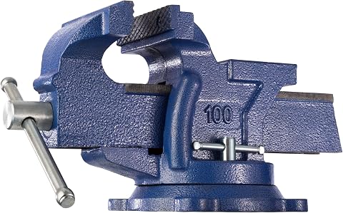 tectake® Morsa da Banco Ghisa 27x10x15 cm, Morsa da Falegname con Incudine per Banco da Lavoro, Attrezzi Falegnameria, Base Girevole, Apertura 125 mm, Ideale Fai da te in Garage o Officina - Blu