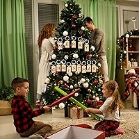 Vista 6 de Yangbaga 100 piezas de rebanadas de madera natural, llavero de madera en blanco sin terminar para grabado láser, manualidades de Navidad, círculos