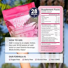 SkinnyFit - Super Youth Collagen for Women - Multi Collagen Peptides Powder - Probiotics, Fiber, Hyaluronic Acid - Non GMO, Gluten Free, Sugar Free - Beauty - Strawberry Watermelon (28 Servings)