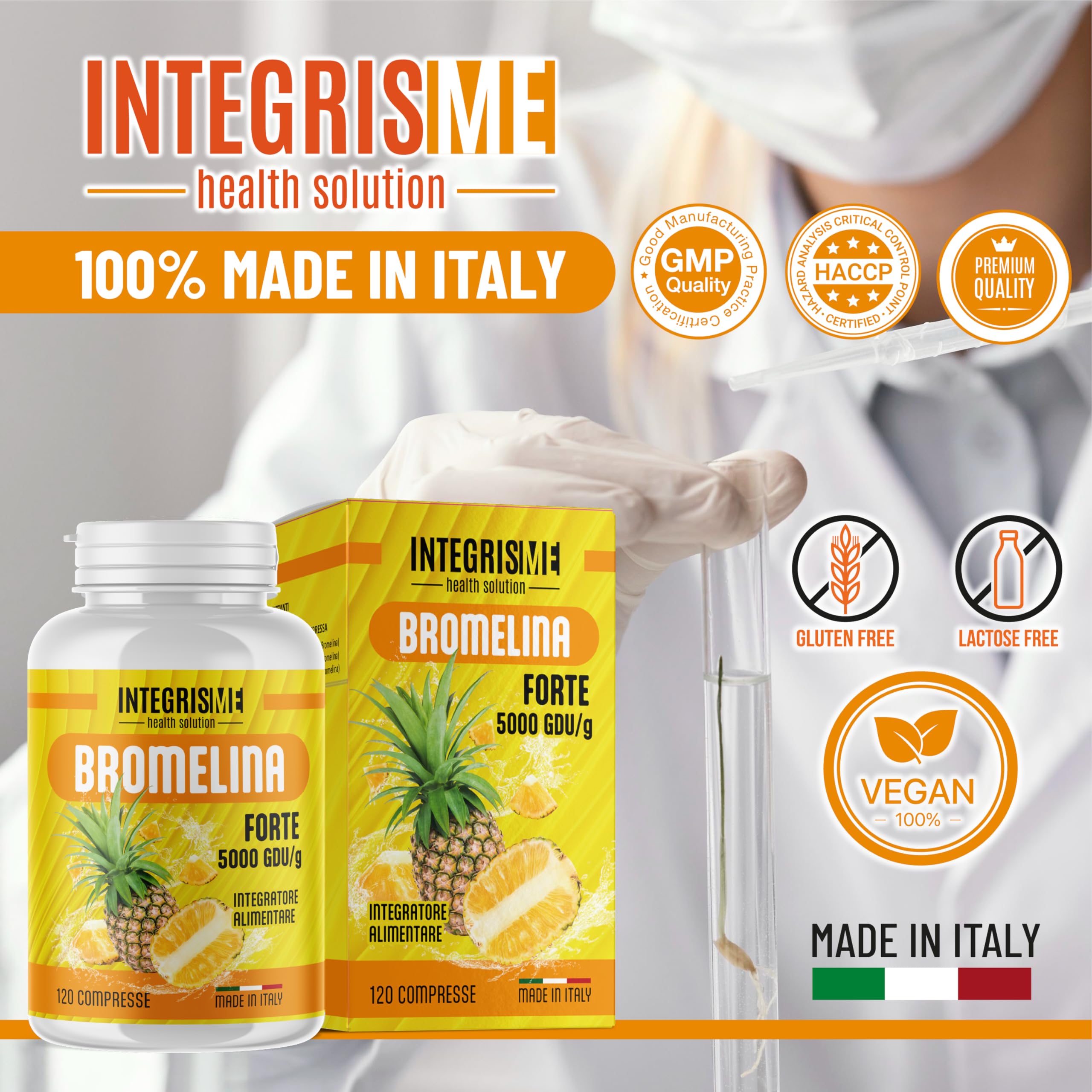 Bromelina Purissima Extra Forte 5000 GDU/g Gastroprotetta, 120 compresse - INTEGRISME
