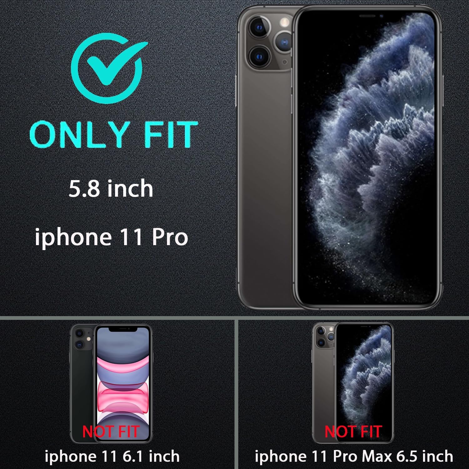 for iPhone 11 Pro Case, Military Grade 3 in 1 Heavy Duty Shockproof/Drop Proof/Dust Proof Case with 2Pcs Tempered Glass Screen Protector (Black/Grey) image 2 of 6 B0CKH8WV2X