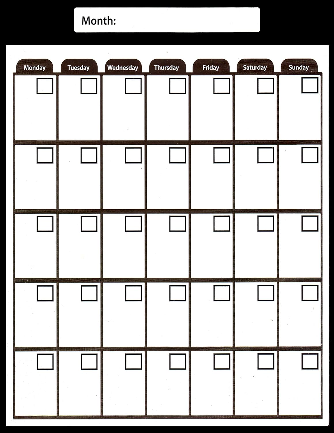 Magnetic Dry Erase Calendar - Monthly Planner/Locker Wallpaper - (Full sheet Magnetic) (Black)