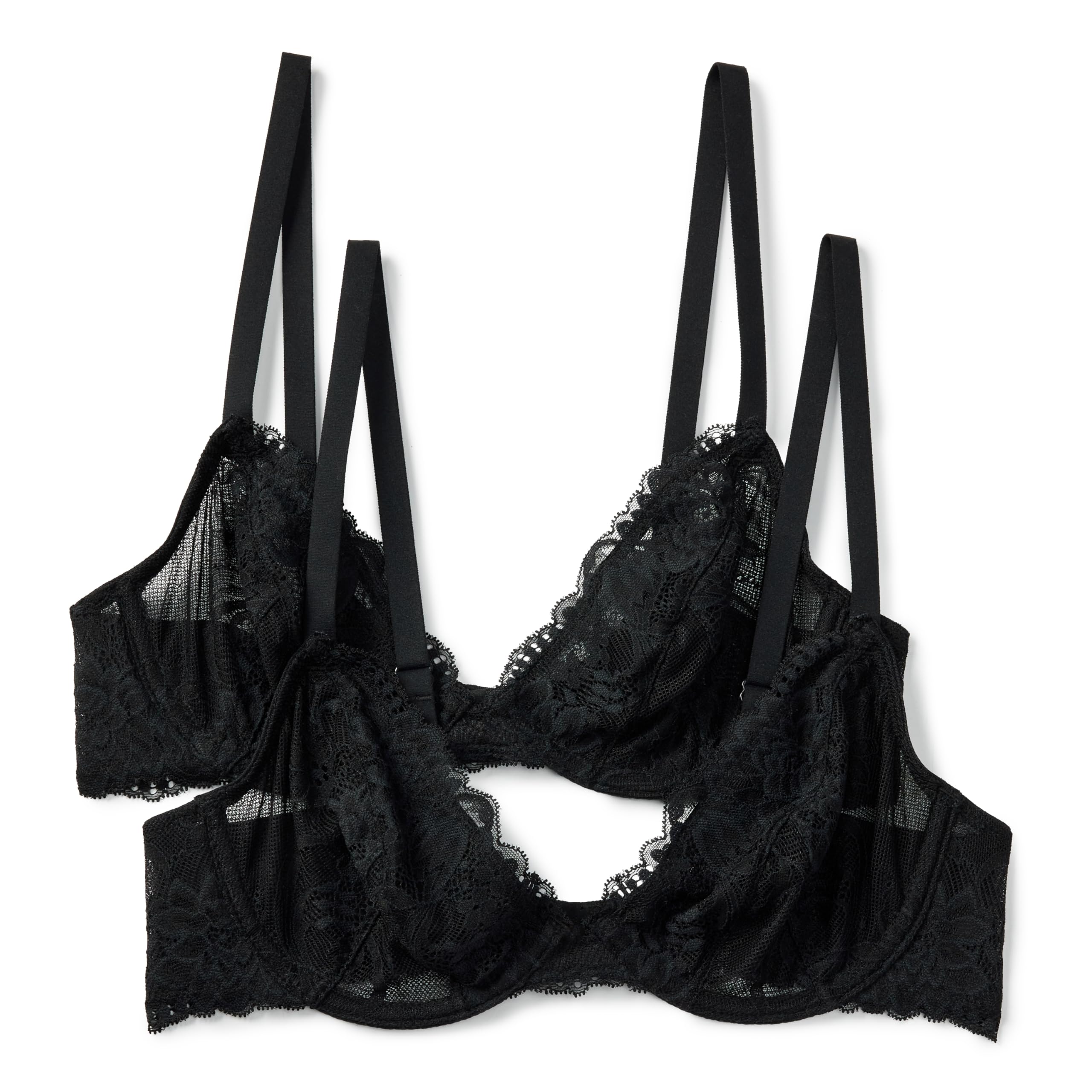 Amazon Essentials Damen Plunge-BH mit Stretchspitze, 2er-Pack, Schwarz, 70A