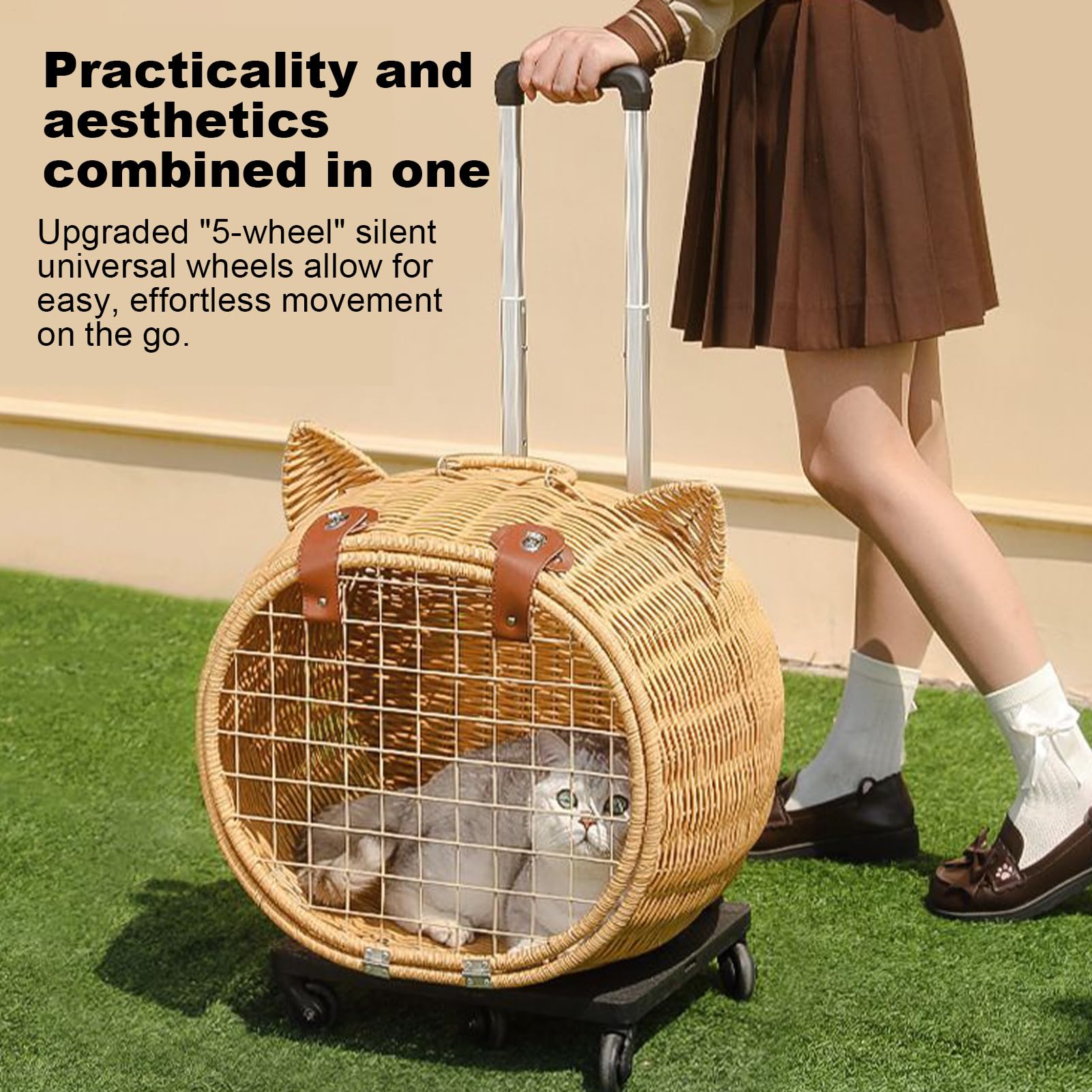 Haustier - Katzen Picks für Hunde | Haustier Kinderwagen für kleine Hunde | Die Kinderwagen für Katzen Rattan mit Rädern | Retro Port Wagen