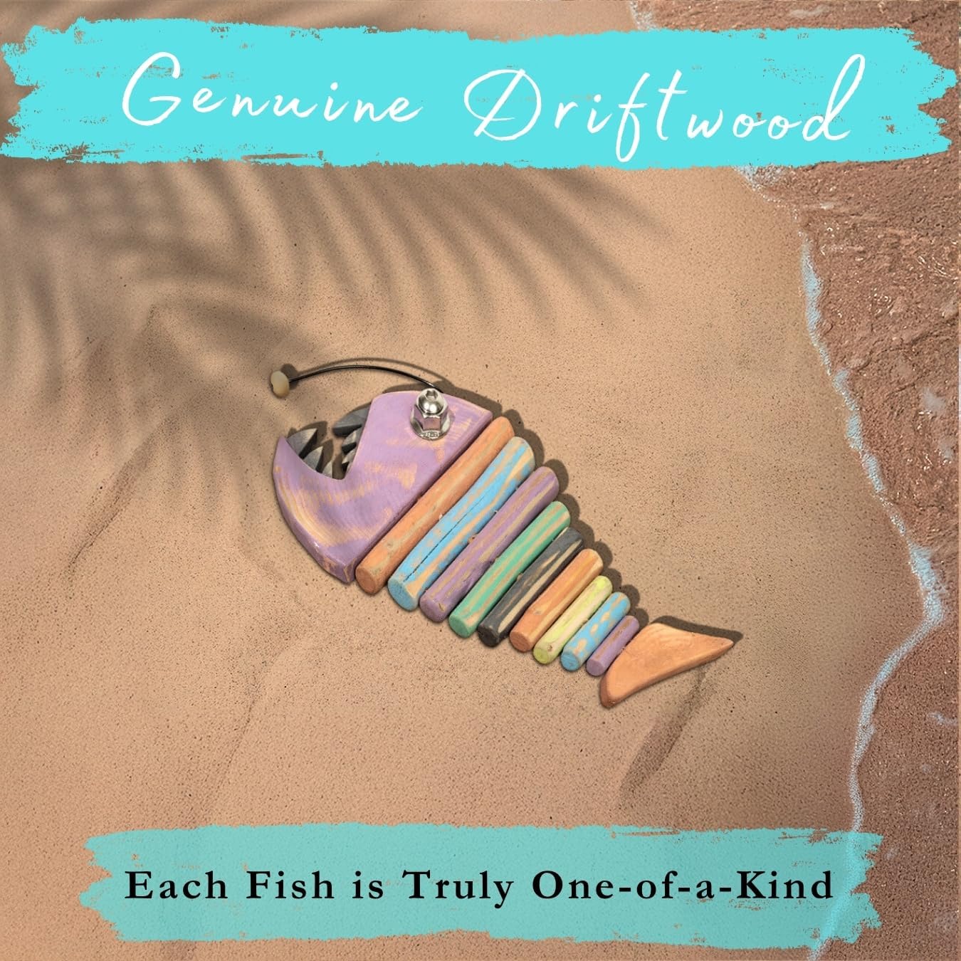 Driftwood Fish Nautical Wall Decor - Handmade Wooden Rustic Coastal Wall Art for Living Room, Bedroom, Office, Bathroom - Ocean Beach Decoration (Blinker)