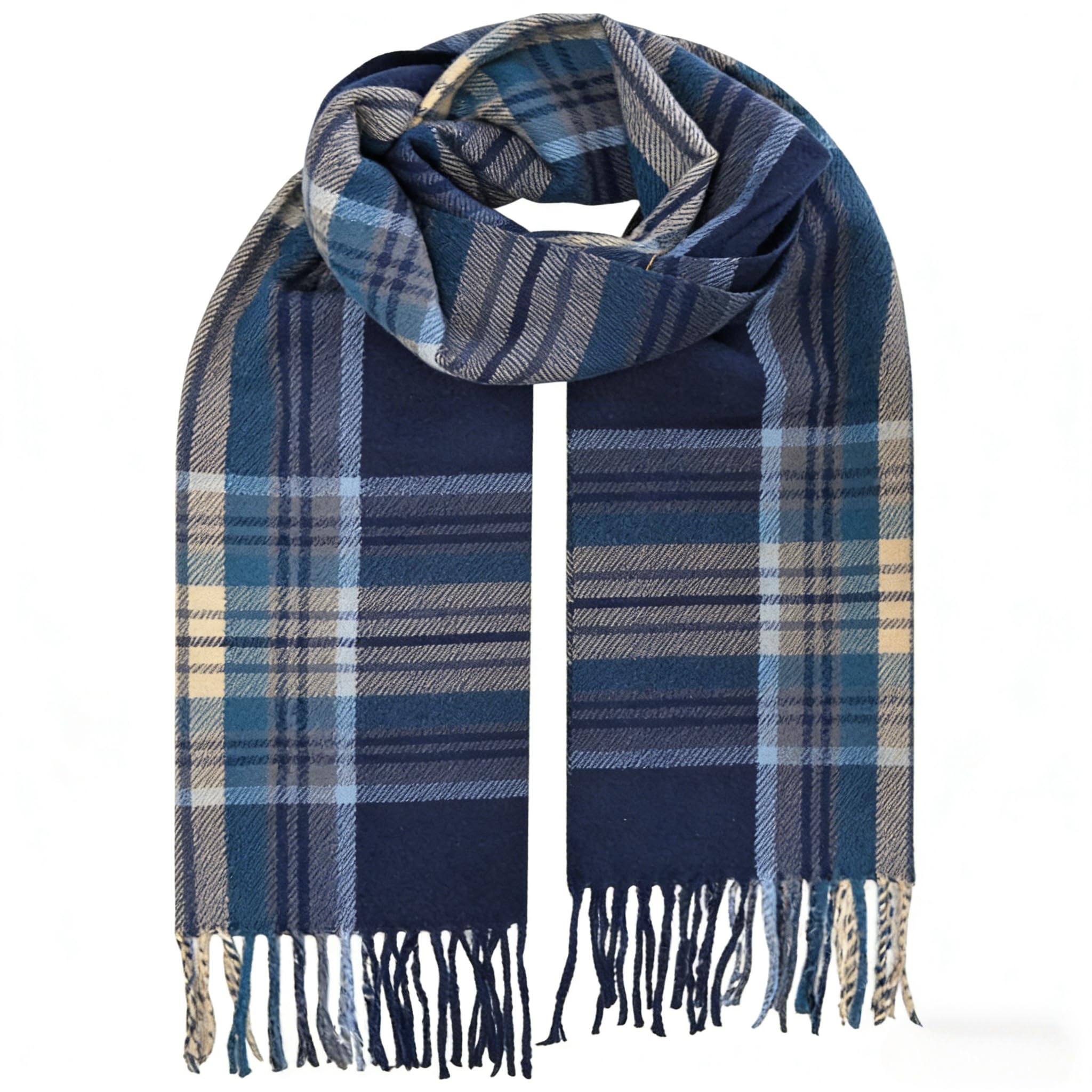 Lsyzhx Women's Blue Cashmere Tartan Scarf, Scarf Winter Long Soft Warm Tartan Check Scarves Wraps For Wool Spinning Tassel Shawl Long Stole (Blue)