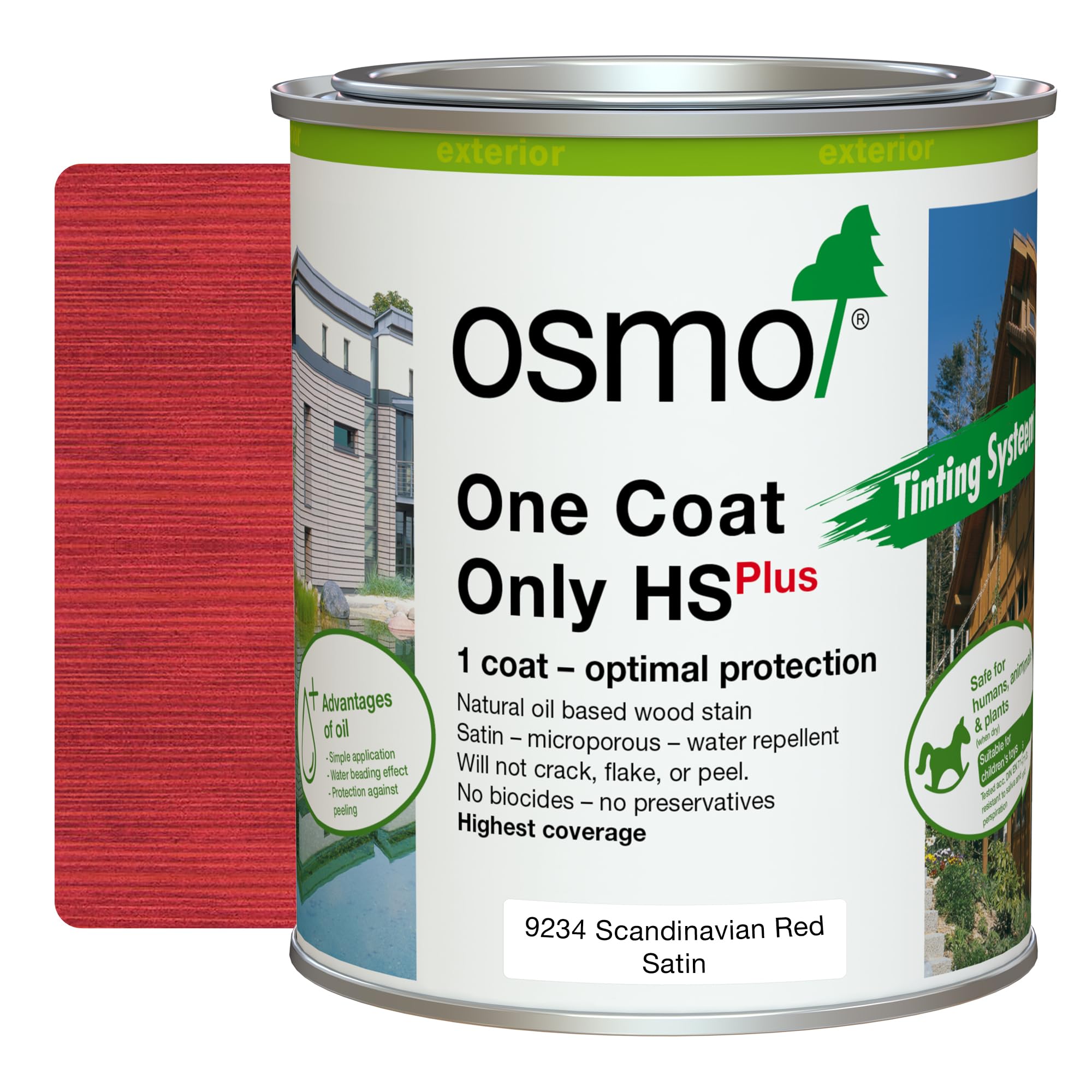Osmo One Coat Only HS Plus 9234 Transparent Scandinavian Red 750ml โ High Coverage Exterior Wood Stain for Cladding & Fencing โ One Coat Protection โ Water & UV Resistant Satin Finish โ image 1