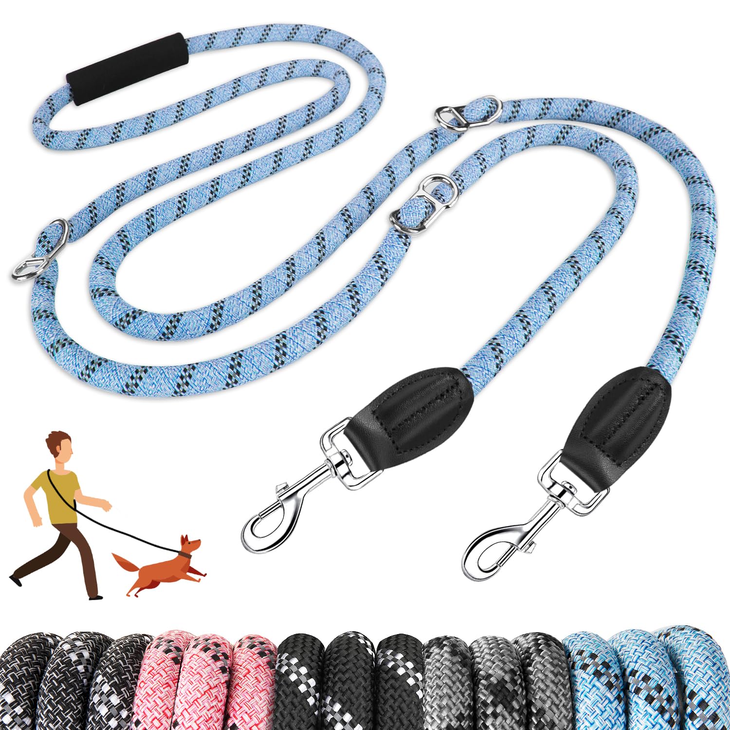 SlowTon Correa para Perros Hands Free de (10 pies), Correa Doble de Nylon Multifuncional 8 en 1 para Perros, Correa de Entrenamiento Reflectante sin Enredos