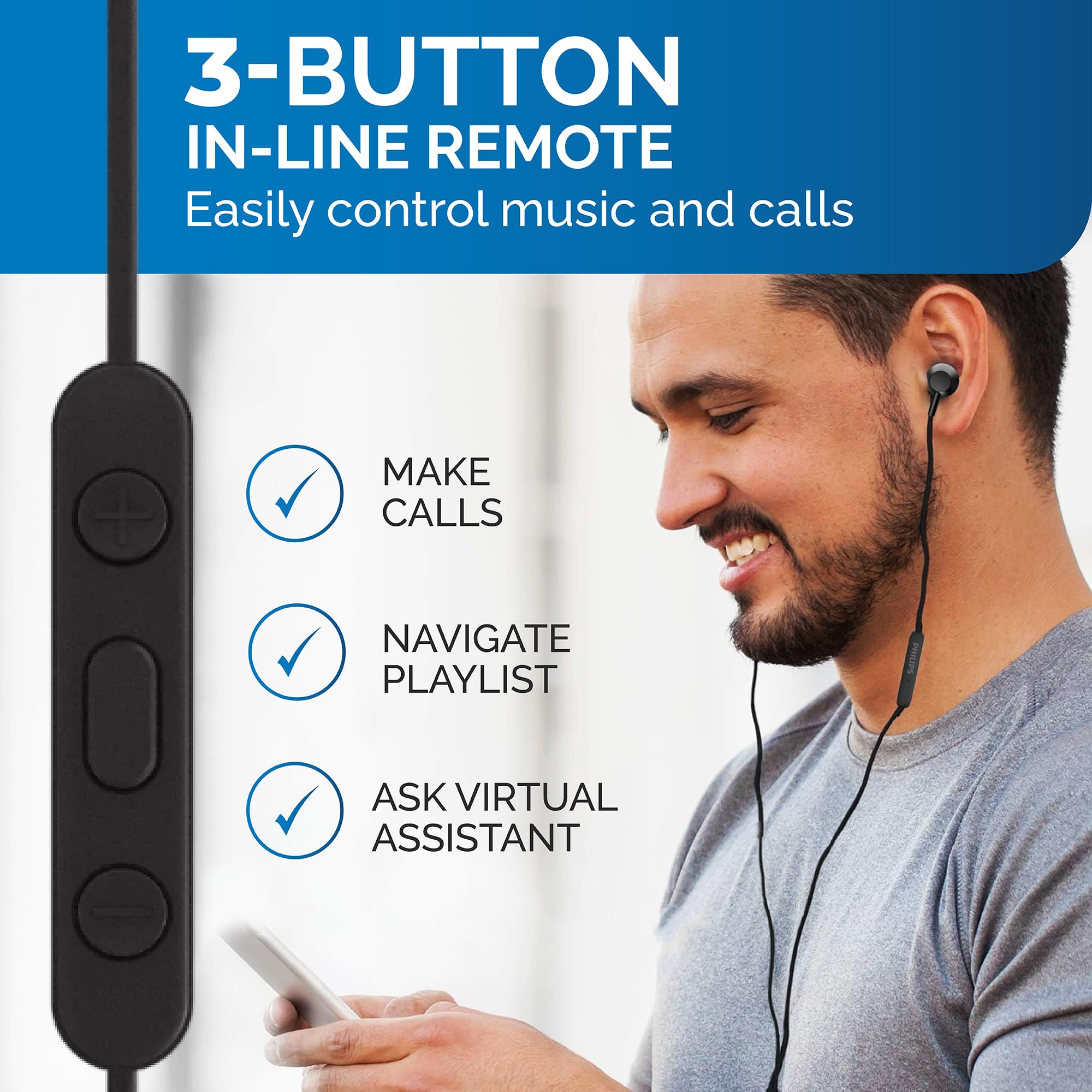 Philips TAE5008BK/00 Auriculares Intrauditivos con Micrófono | Conector USB-C | Cable de 1,2 m | Control Remoto de 3 Botones | Auriculares de 3 Tamaños | Ajuste Cómodo | Negro (Black) (Paquete de 2)