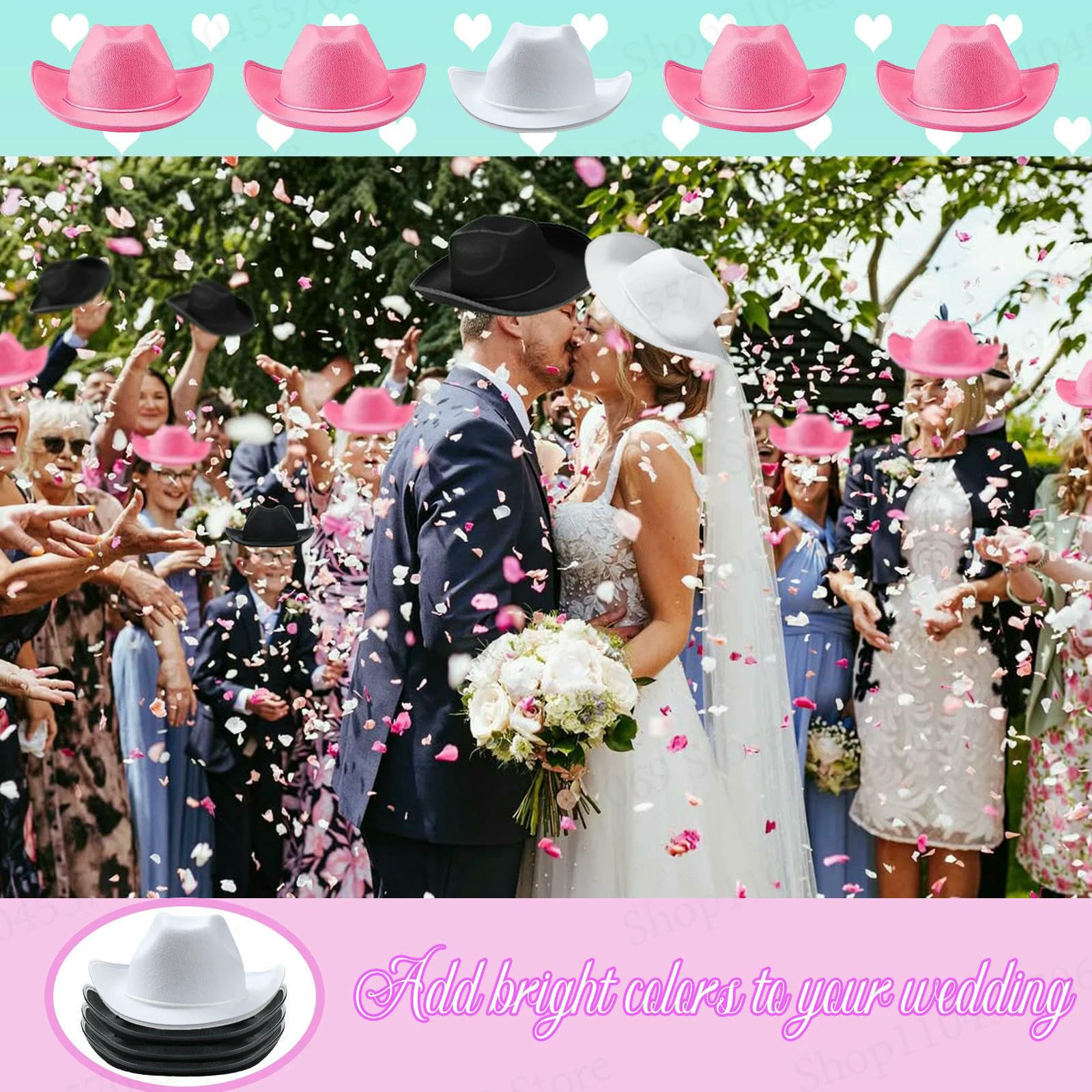 Gorro Pescador Negro Cowboy Hat Heart Gafas De Sol Paisley Bandana Set, Mujeres Soltero Kit Disfraz Fiesta, Estilo Occidental-Pink Set-24pcs