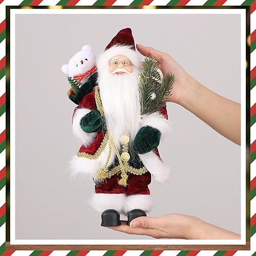 Miniatura 3 de Figura de Papá Noel, Papá Noel de Navidad de pie de 14 pulgadas con oso y saco para Navidad, decoración del hogar, regalo de Navidad, fiesta, mesa,