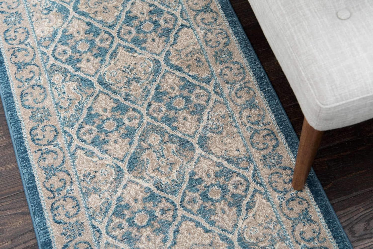Unique Loom Salzburg Collection Classic Traditional Medallion Design Oriental Inspired with Intricate Border Area Rug (2' 7 x 10' 0 Runner, Navy Blue/Light Brown)