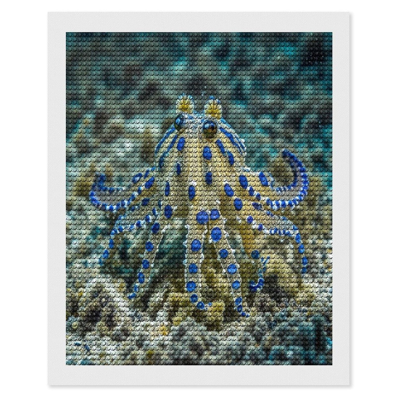FekiLoot Blue Ringed Octopus Diamond Painting Kits for Adults Full Round Drill Diamond Art Kits for Beginners 5D DIY Diamond Dots Paintings Diamonds Pictures Gem Art Home Wall Decor 16"x20"