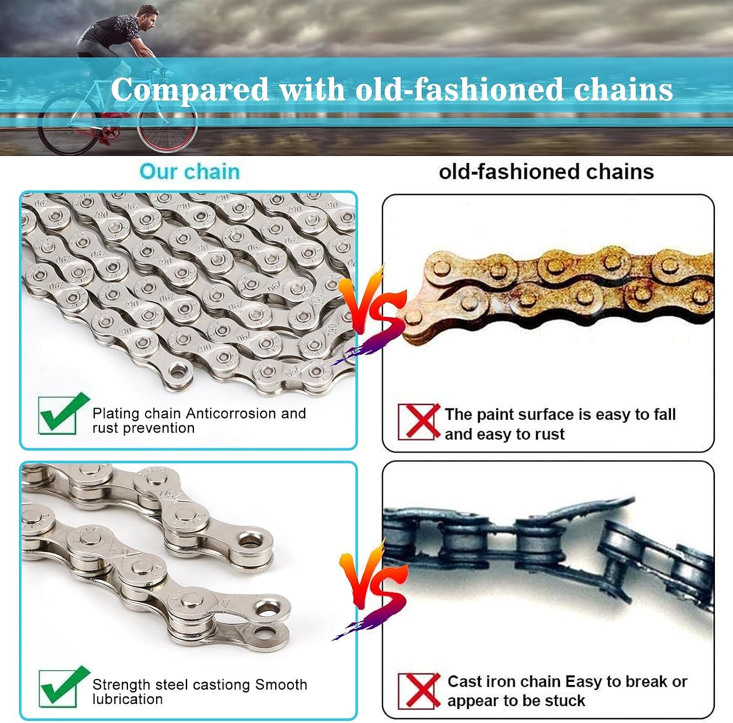 TAGVO 6/7/8 9 10 Speed Chain Plating Silver 116 Link with Quick Chain Chain Link Power Lock Chain Hook, Silver