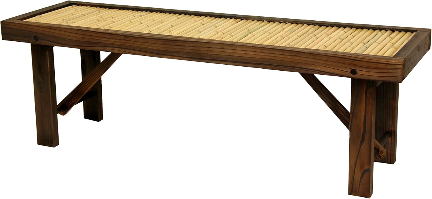 Red Lantern Japanese Bamboo Folding Bench - Dark Brown