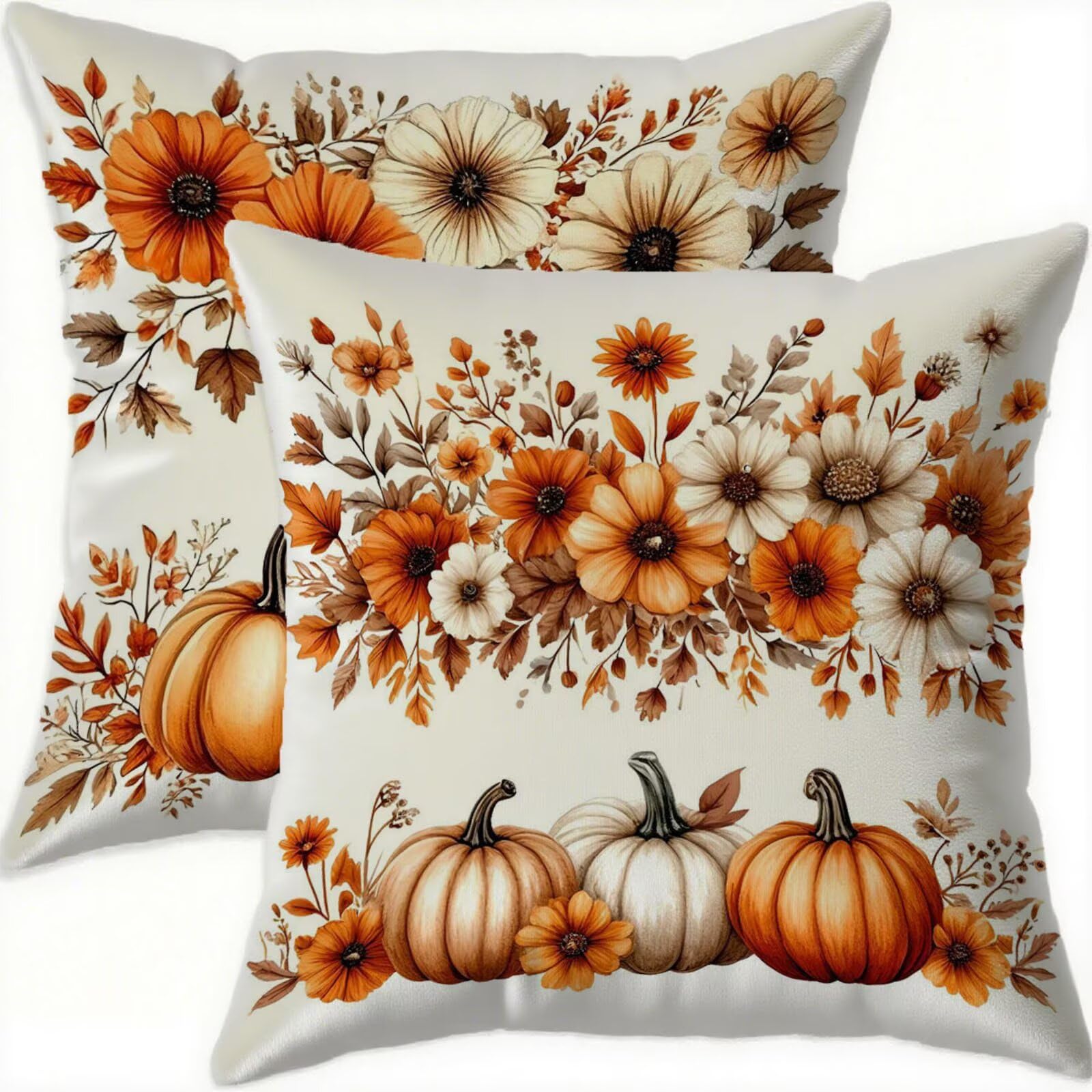Taie oreiller 75x75cm citrouille housse de coussin imperméable en velours pour patio et canapé