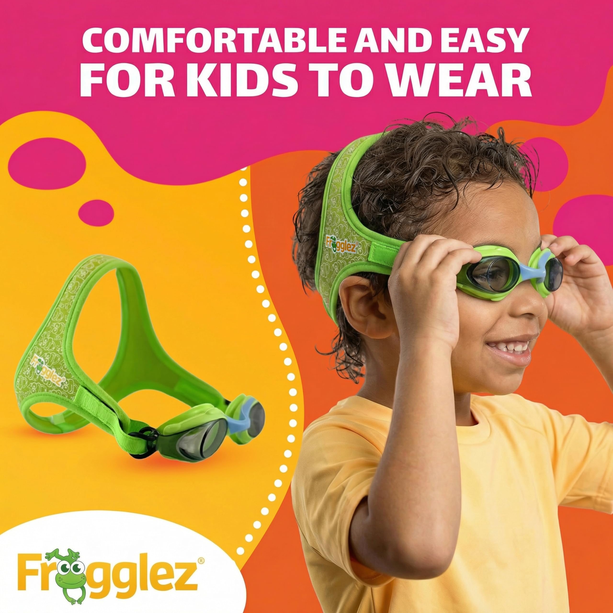 Frogglez Anti-Beschlag-Schwimmbrille für Kinder unter 10 Jahren (Alter 3–10 Jahre), empfohlen von Eltern; hochwertiges schmerzfreies Band