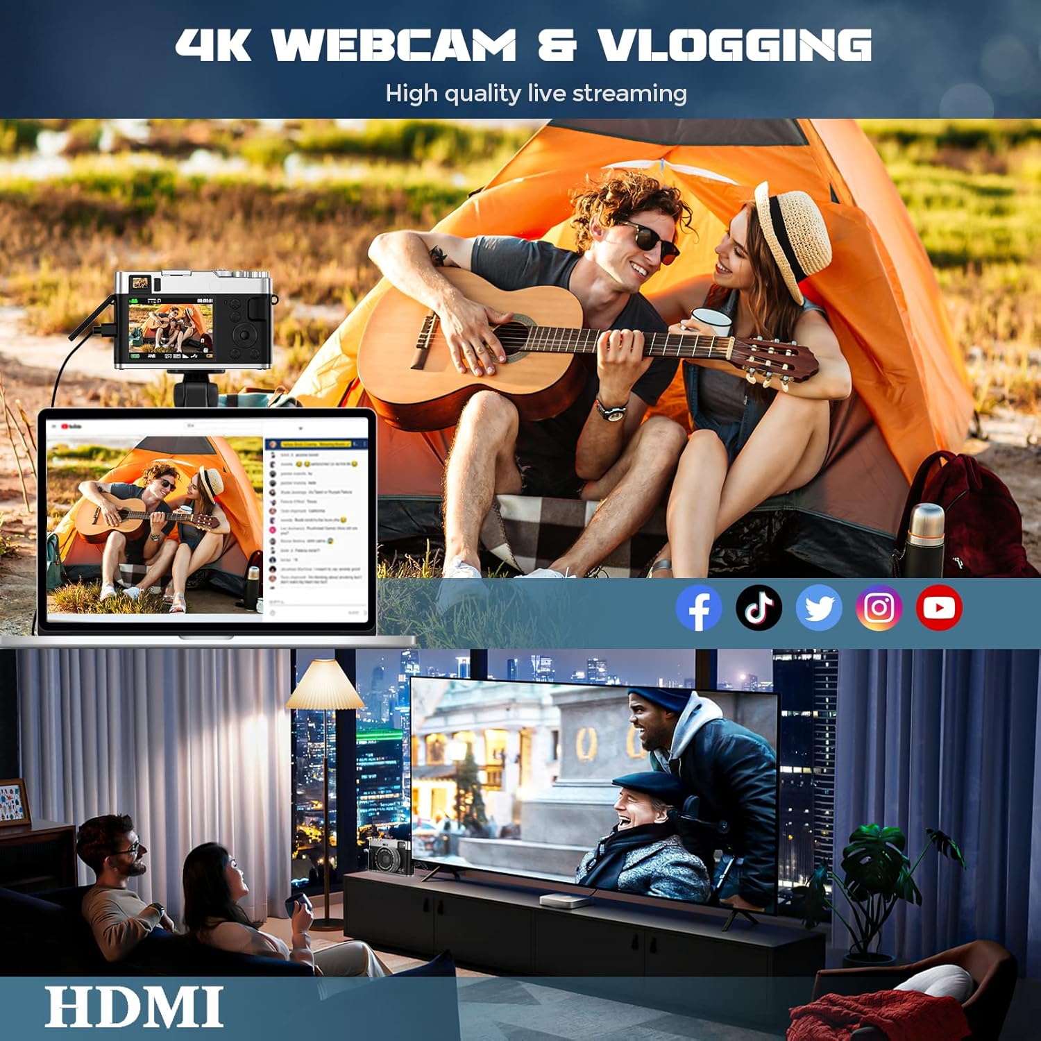 Caméra Numérique 4K 48MP Autofocus 16x Zoom 32Go avec sa compatibilité HDMI et 4K.
